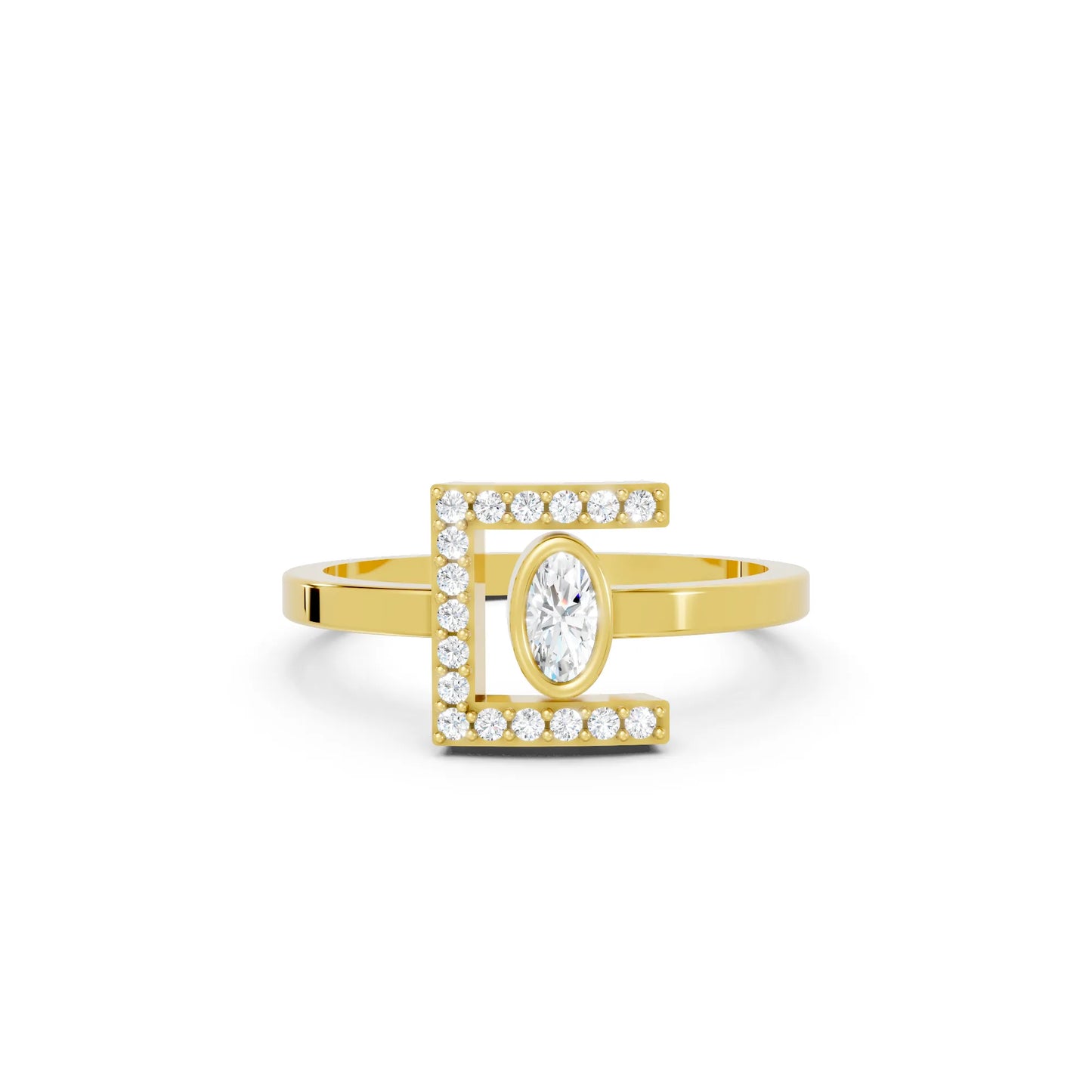 14K Gold Oval Cut Diamond Modern Bezel Engagement Ring  with Accents