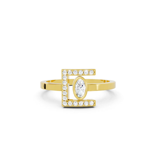 14K Gold Oval Cut Diamond Modern Bezel Engagement Ring  with Accents
