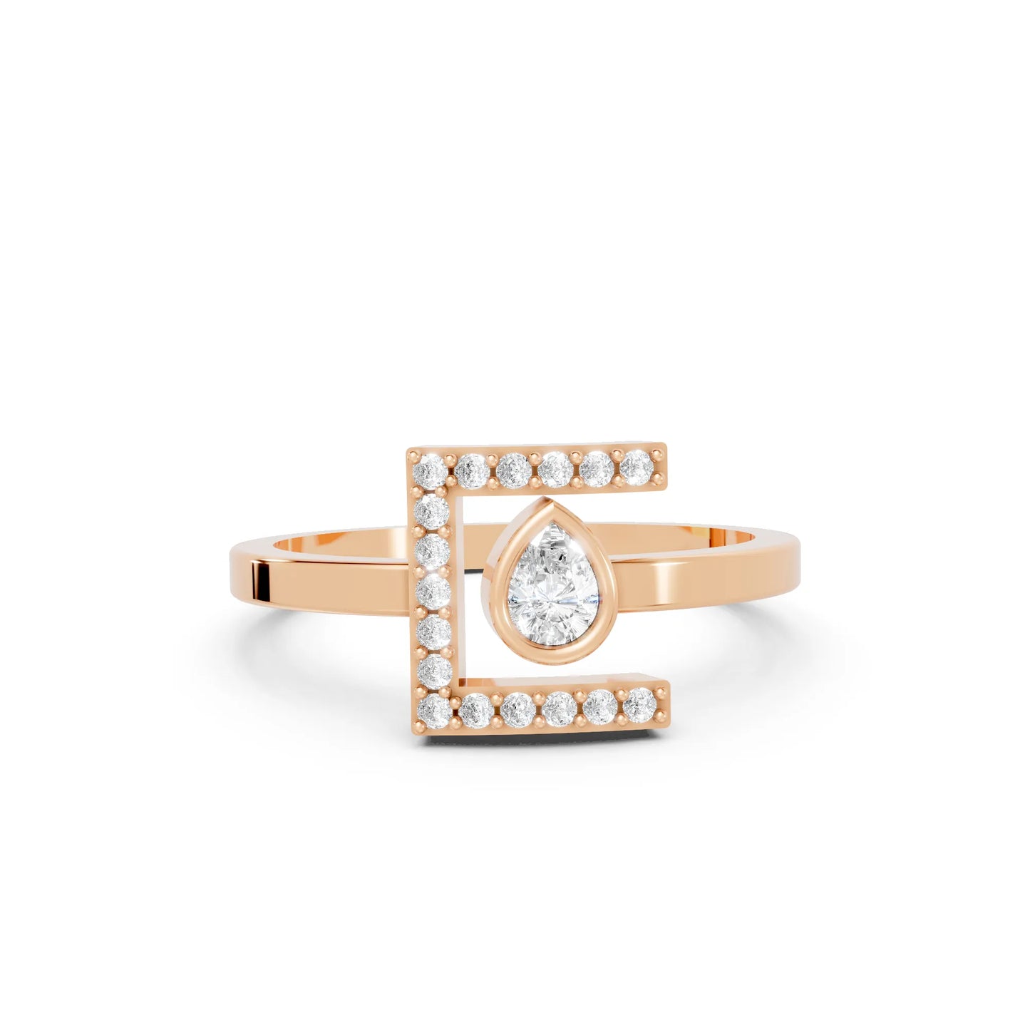 14K Gold Pear Cut Diamond Modern Bezel Engagement Ring with Accents