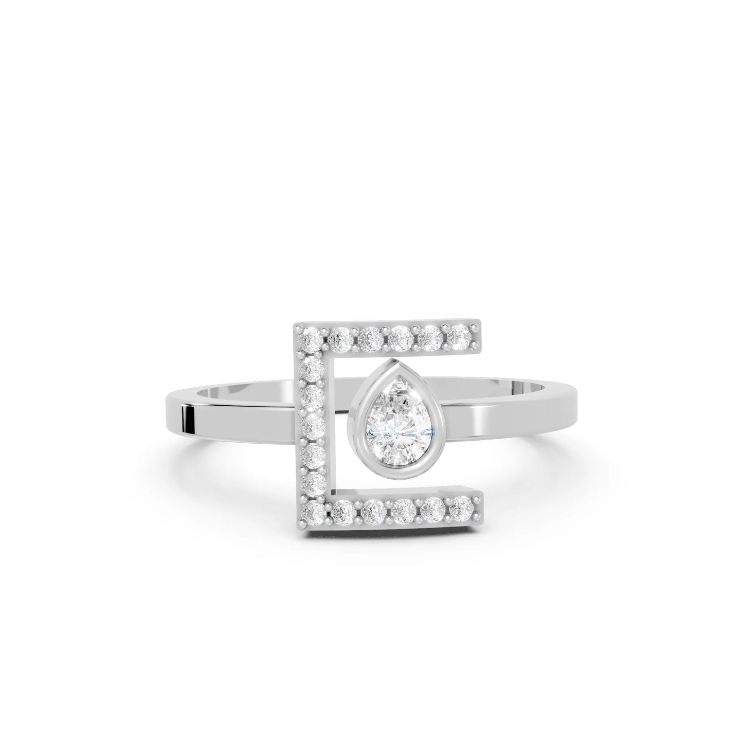 14K Gold Pear Cut Diamond Modern Bezel Engagement Ring with Accents