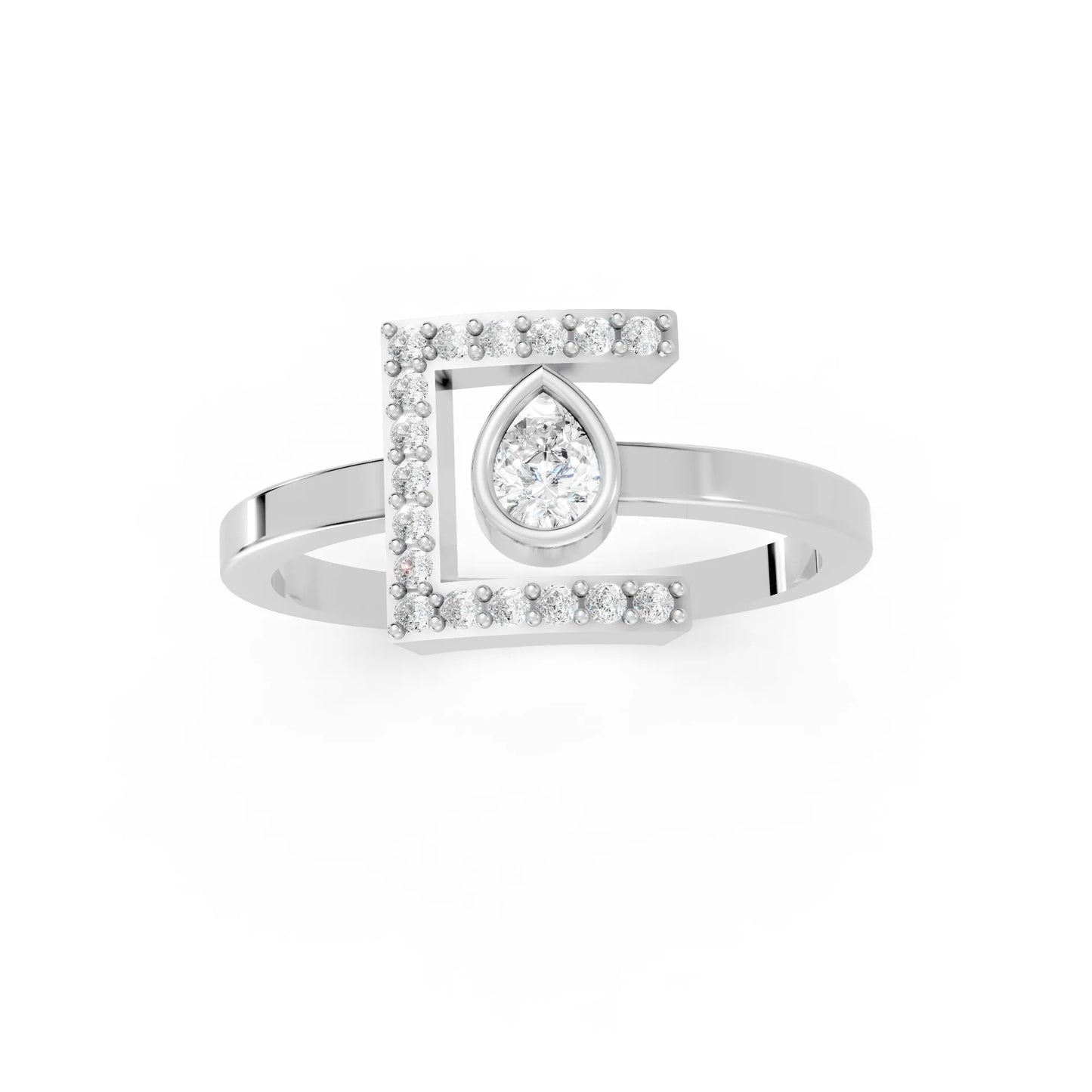 14K Gold Pear Cut Diamond Modern Bezel Engagement Ring with Accents