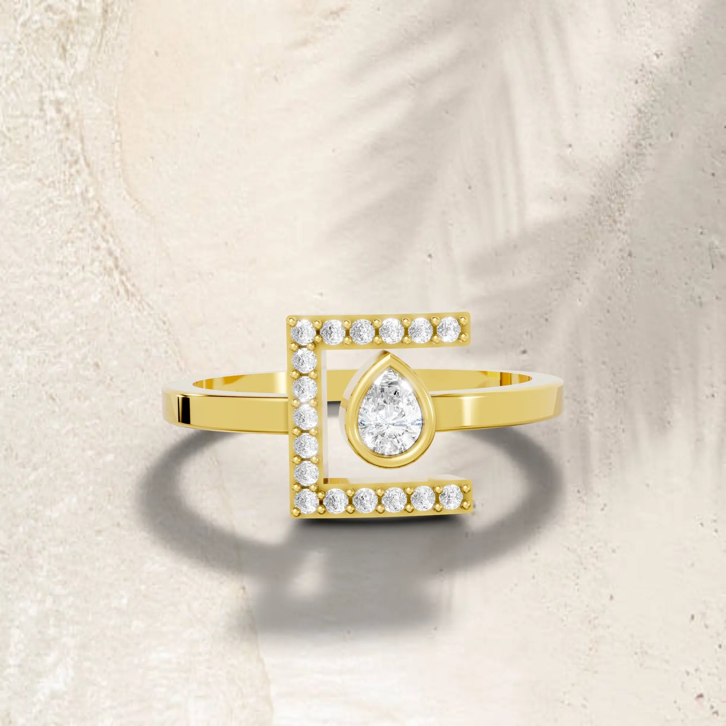 14K Gold Pear Cut Diamond Modern Bezel Engagement Ring with Accents