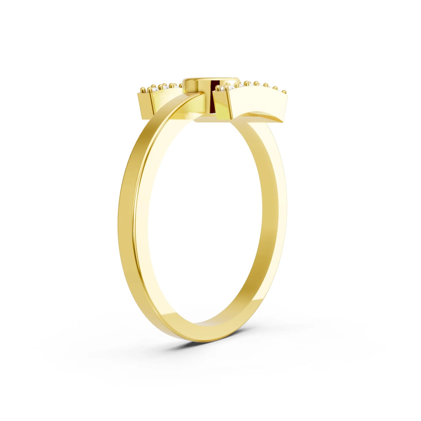 14K Gold Pear Cut Diamond Modern Bezel Engagement Ring with Accents