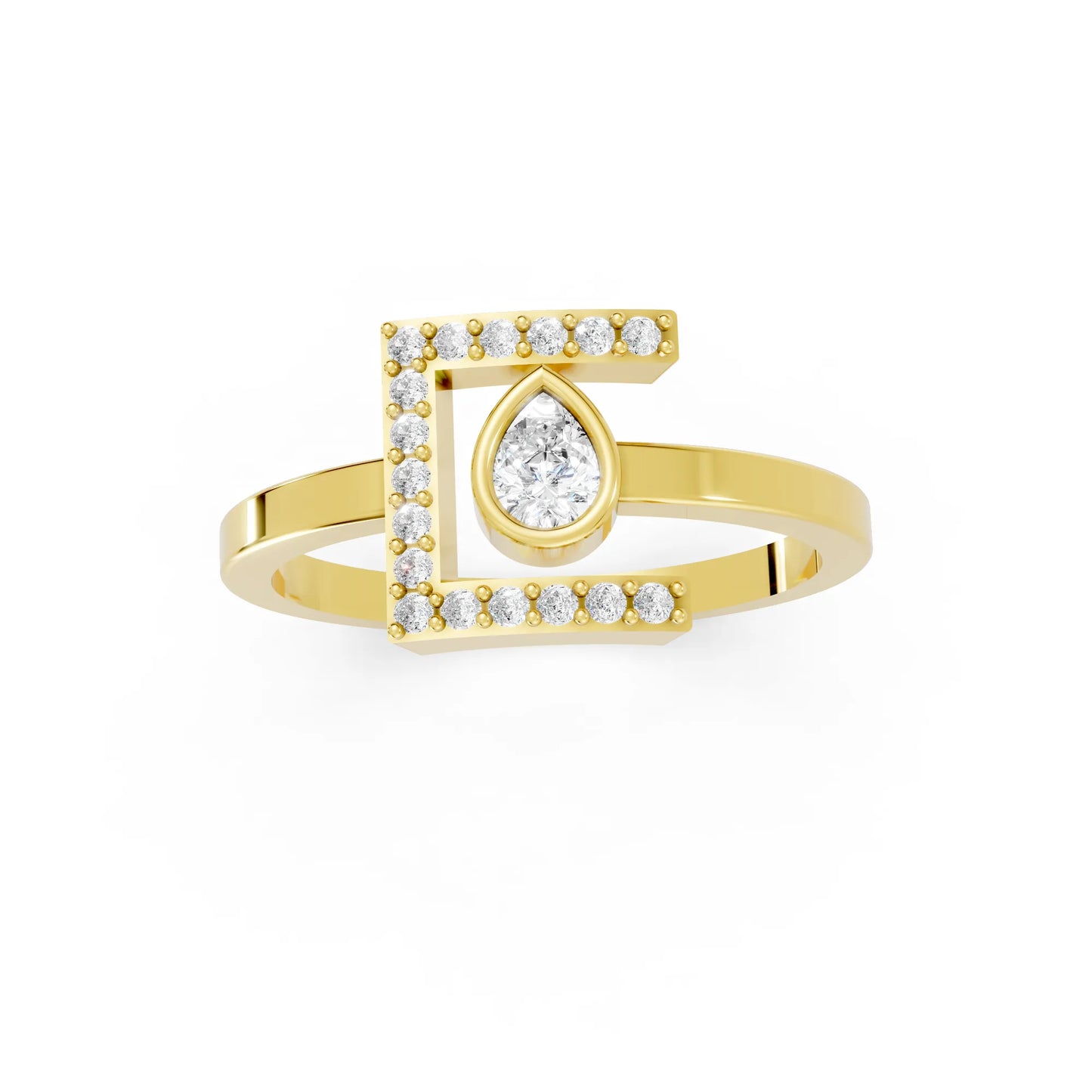 14K Gold Pear Cut Diamond Modern Bezel Engagement Ring with Accents