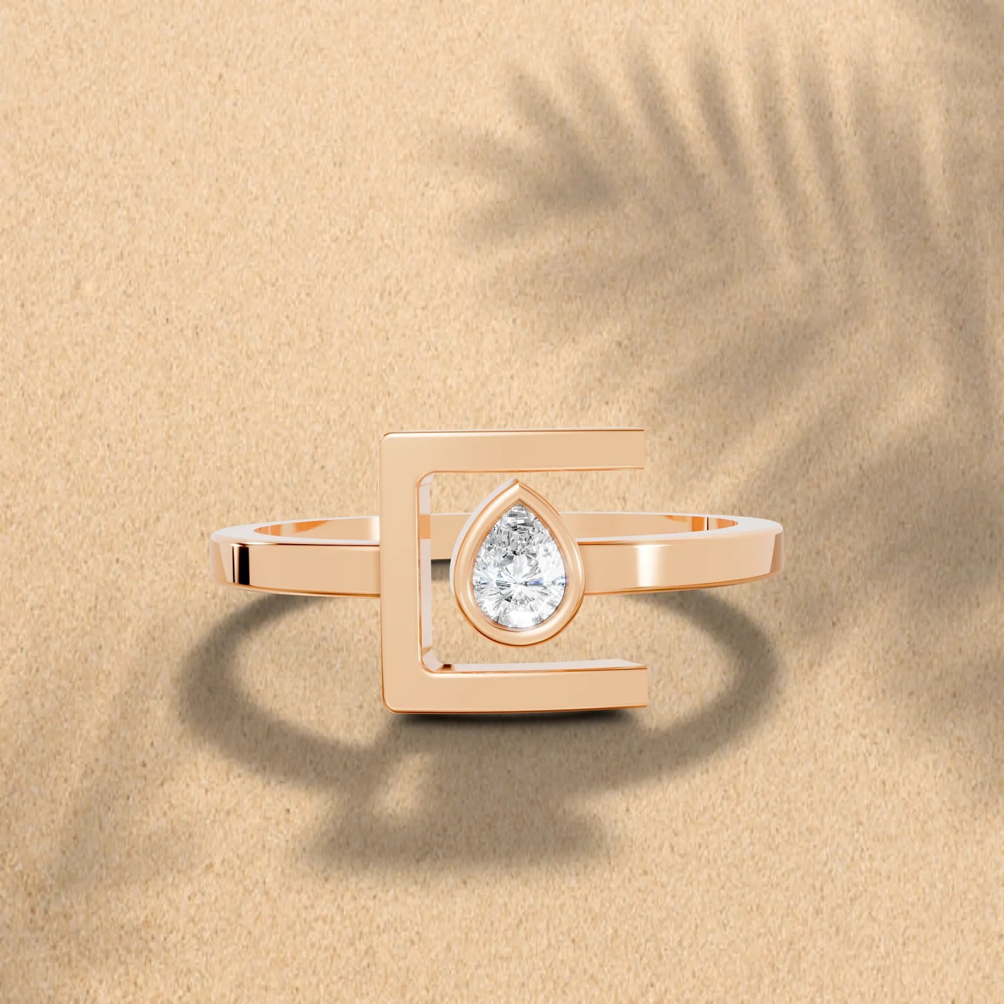 14K Gold Pear Cut Diamond Modern Bezel Engagement Ring