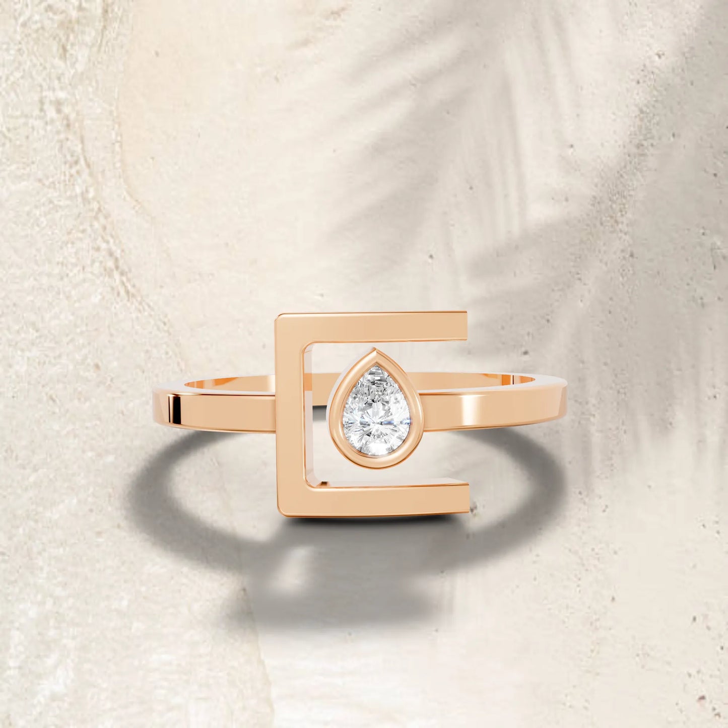 14K Gold Pear Cut Diamond Modern Bezel Engagement Ring