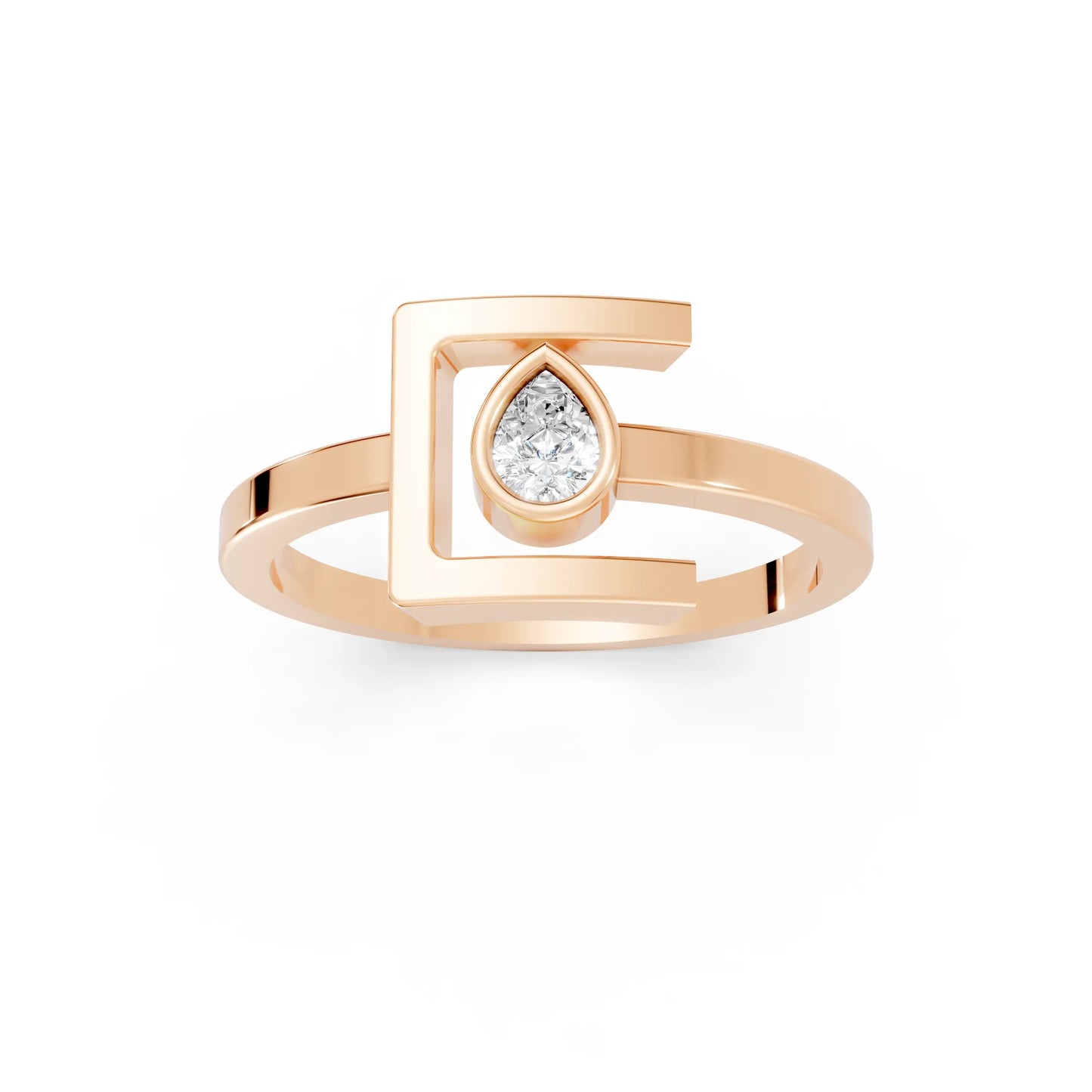 14K Gold Pear Cut Diamond Modern Bezel Engagement Ring