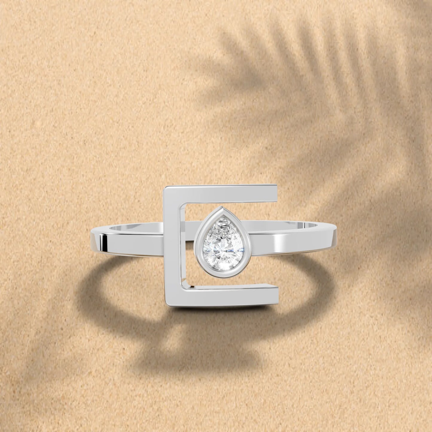 14K Gold Pear Cut Diamond Modern Bezel Engagement Ring