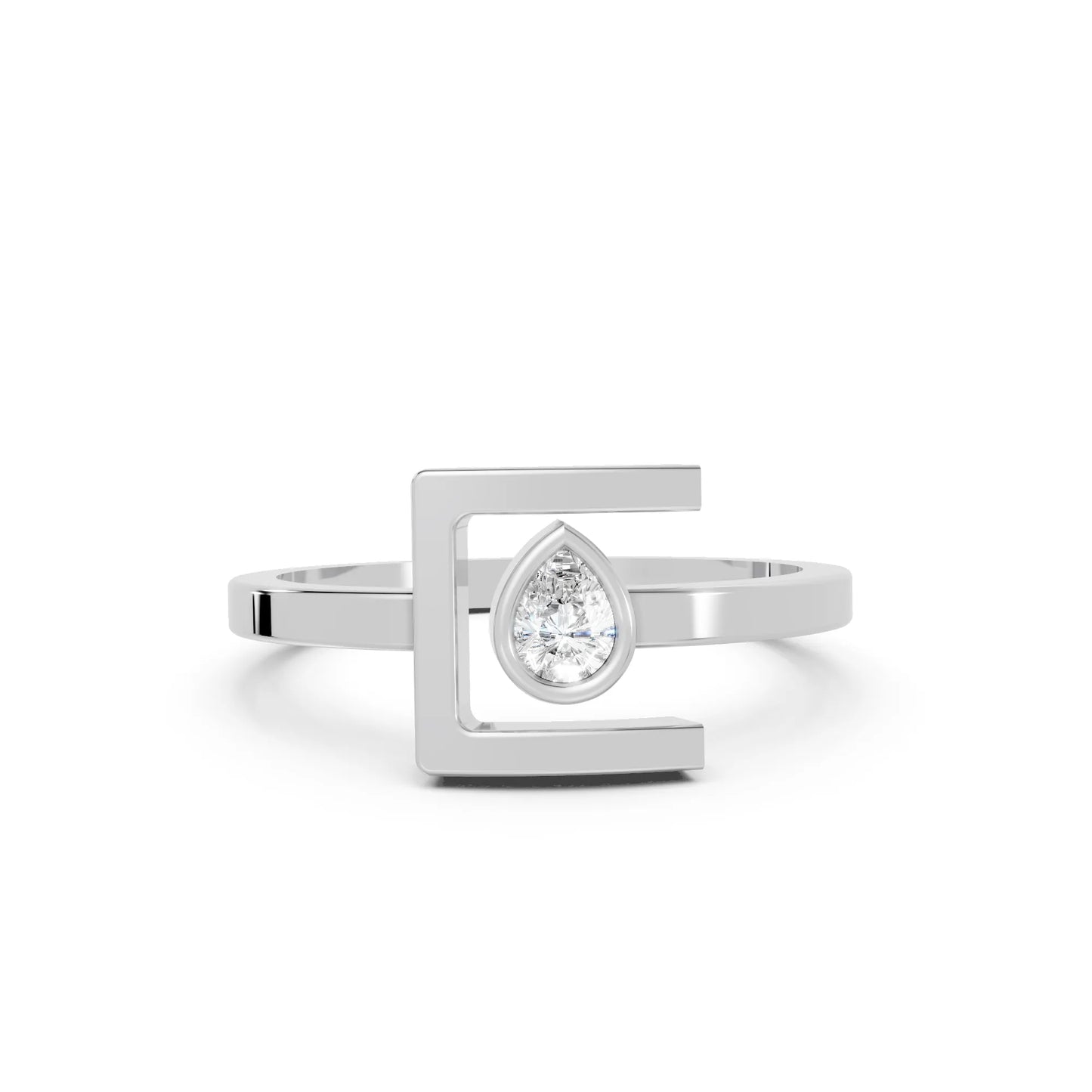 14K Gold Pear Cut Diamond Modern Bezel Engagement Ring