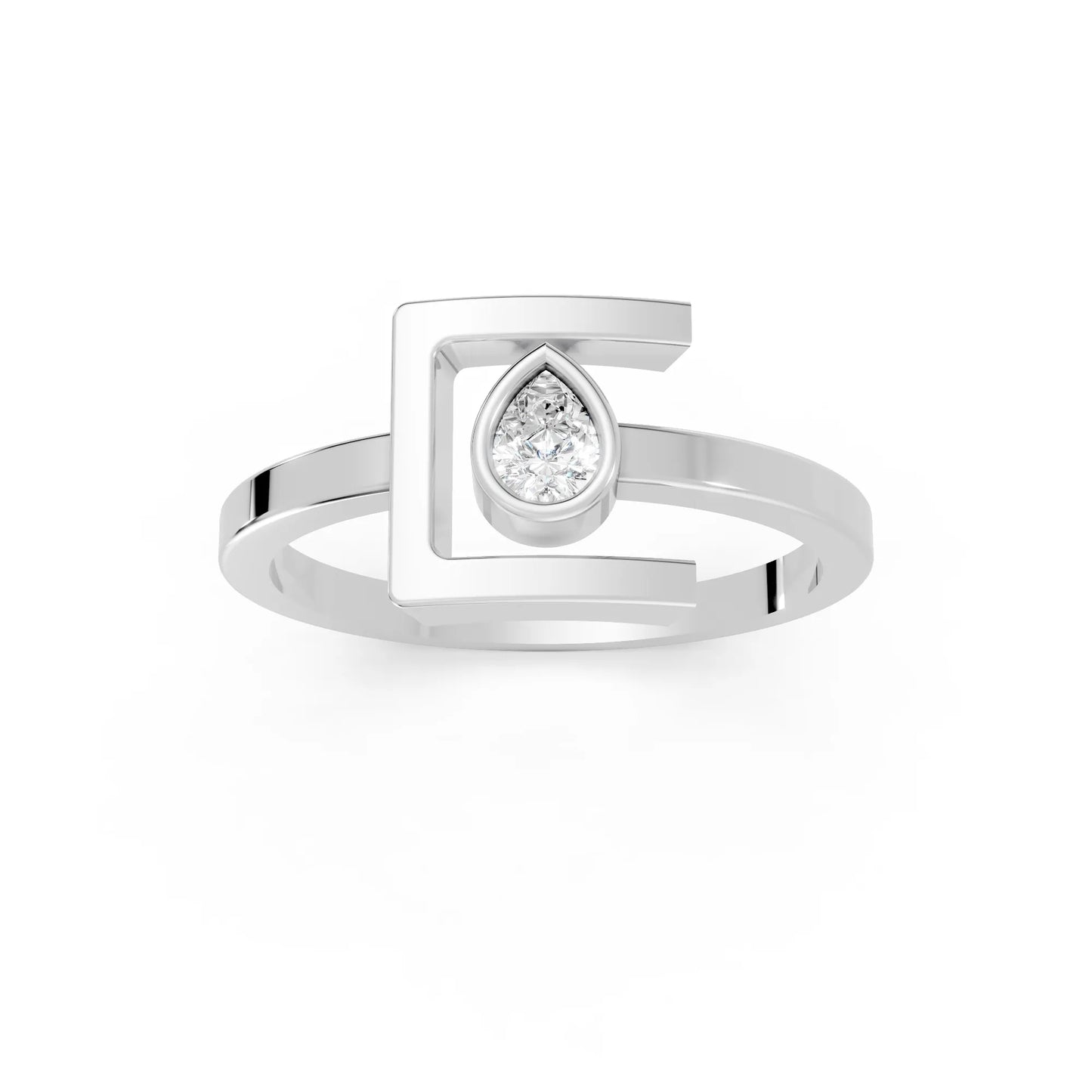 14K Gold Pear Cut Diamond Modern Bezel Engagement Ring