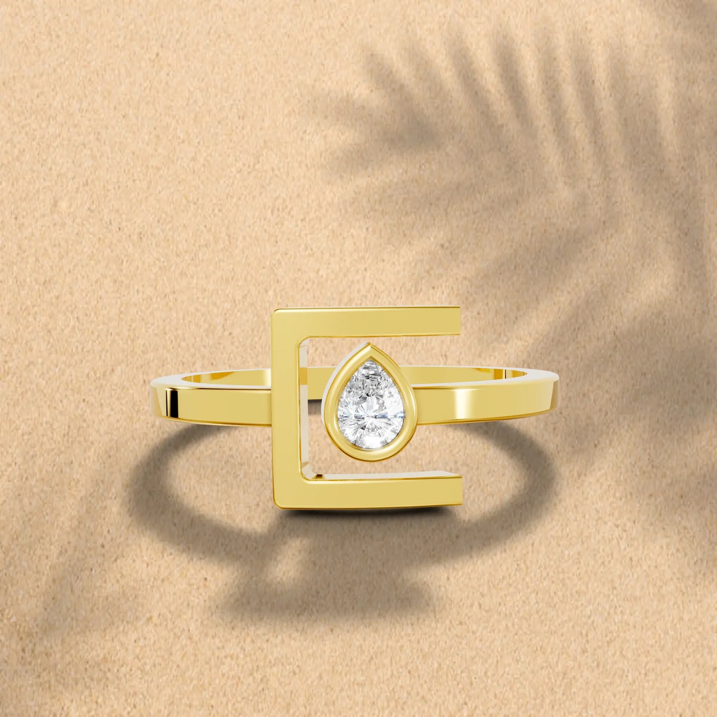 14K Gold Pear Cut Diamond Modern Bezel Engagement Ring