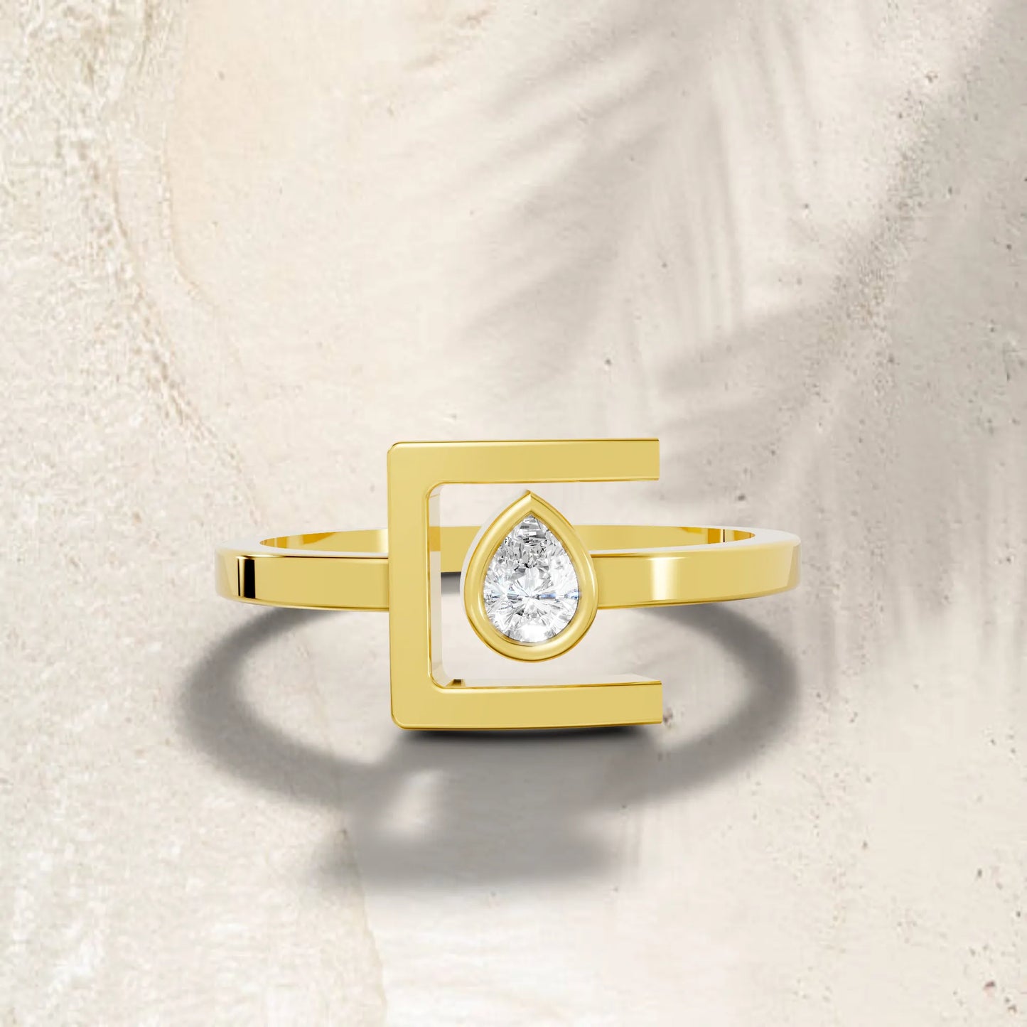 14K Gold Pear Cut Diamond Modern Bezel Engagement Ring