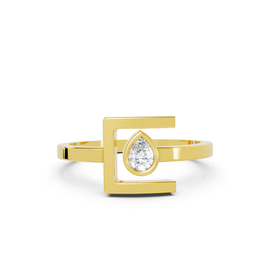 14K Gold Pear Cut Diamond Modern Bezel Engagement Ring
