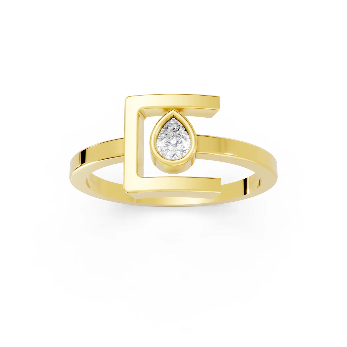 14K Gold Pear Cut Diamond Modern Bezel Engagement Ring