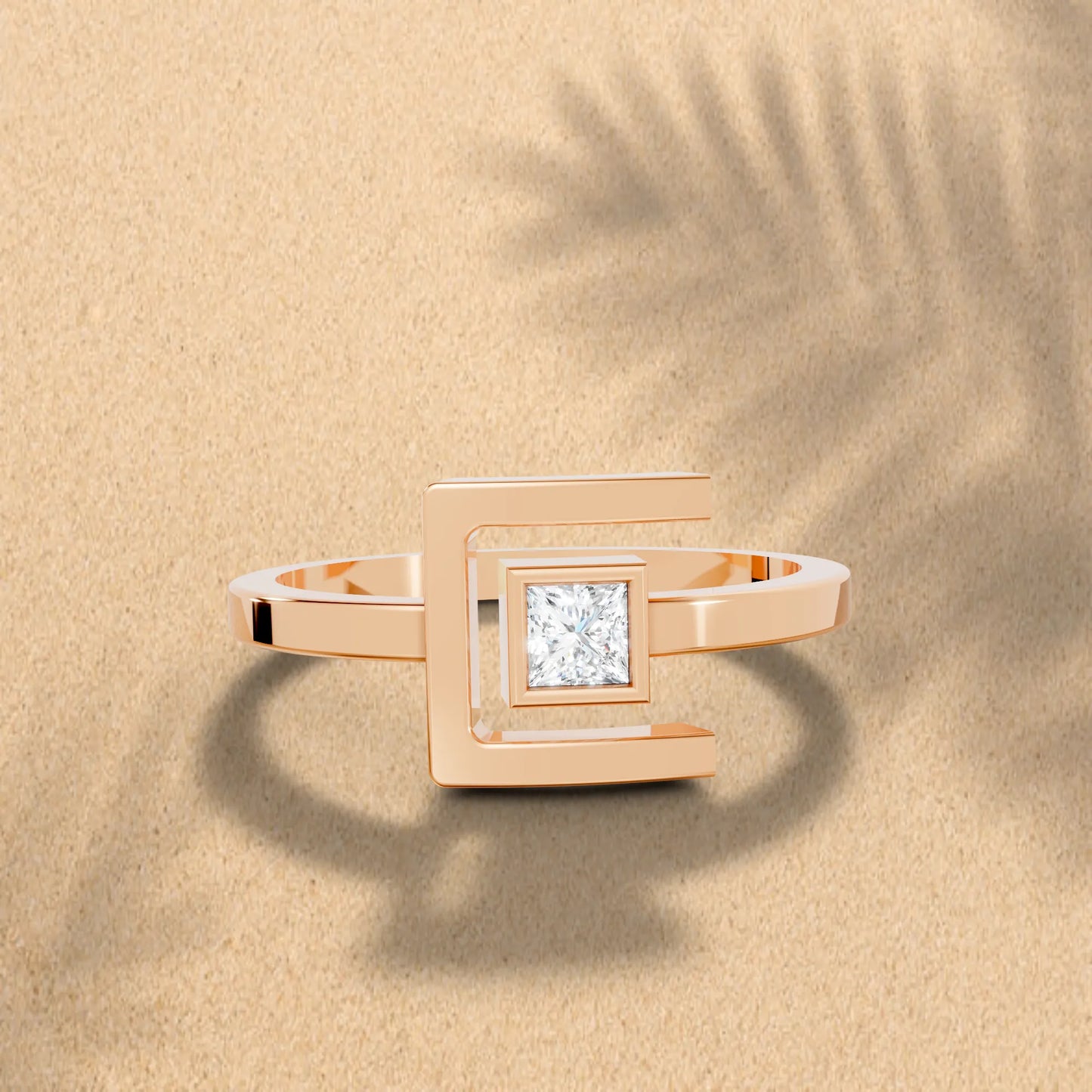 14K Gold Princess Cut Diamond Modern Bezel Engagement Ring