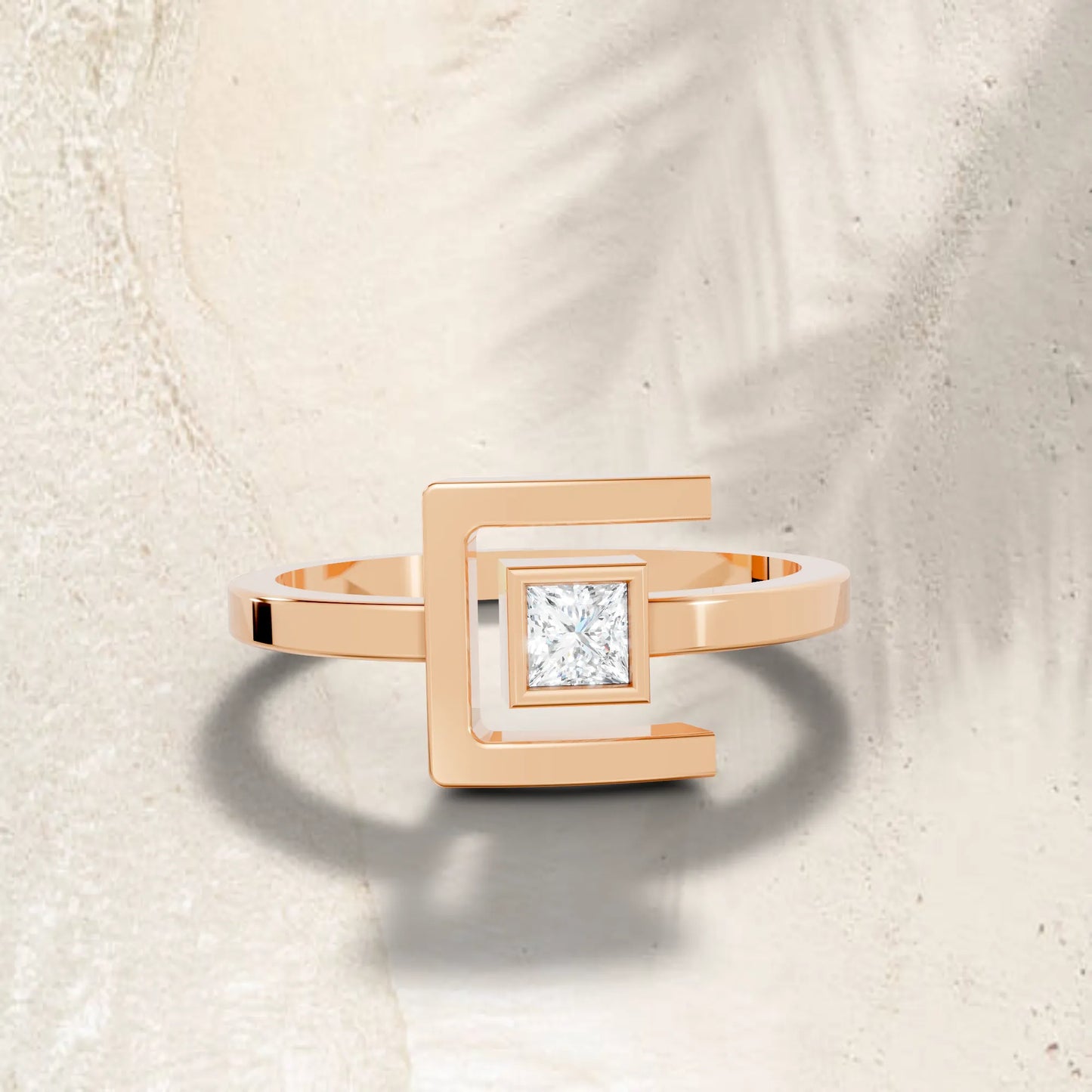 14K Gold Princess Cut Diamond Modern Bezel Engagement Ring