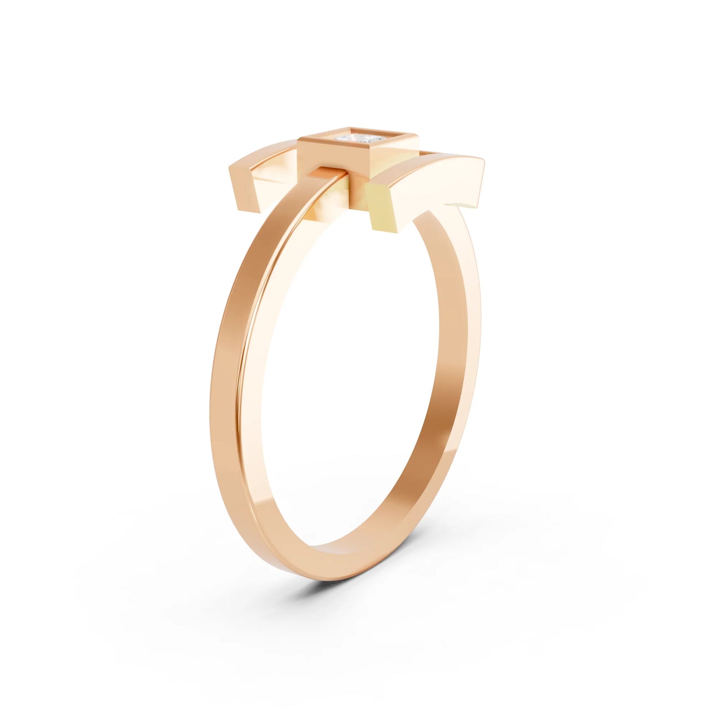 14K Gold Princess Cut Diamond Modern Bezel Engagement Ring