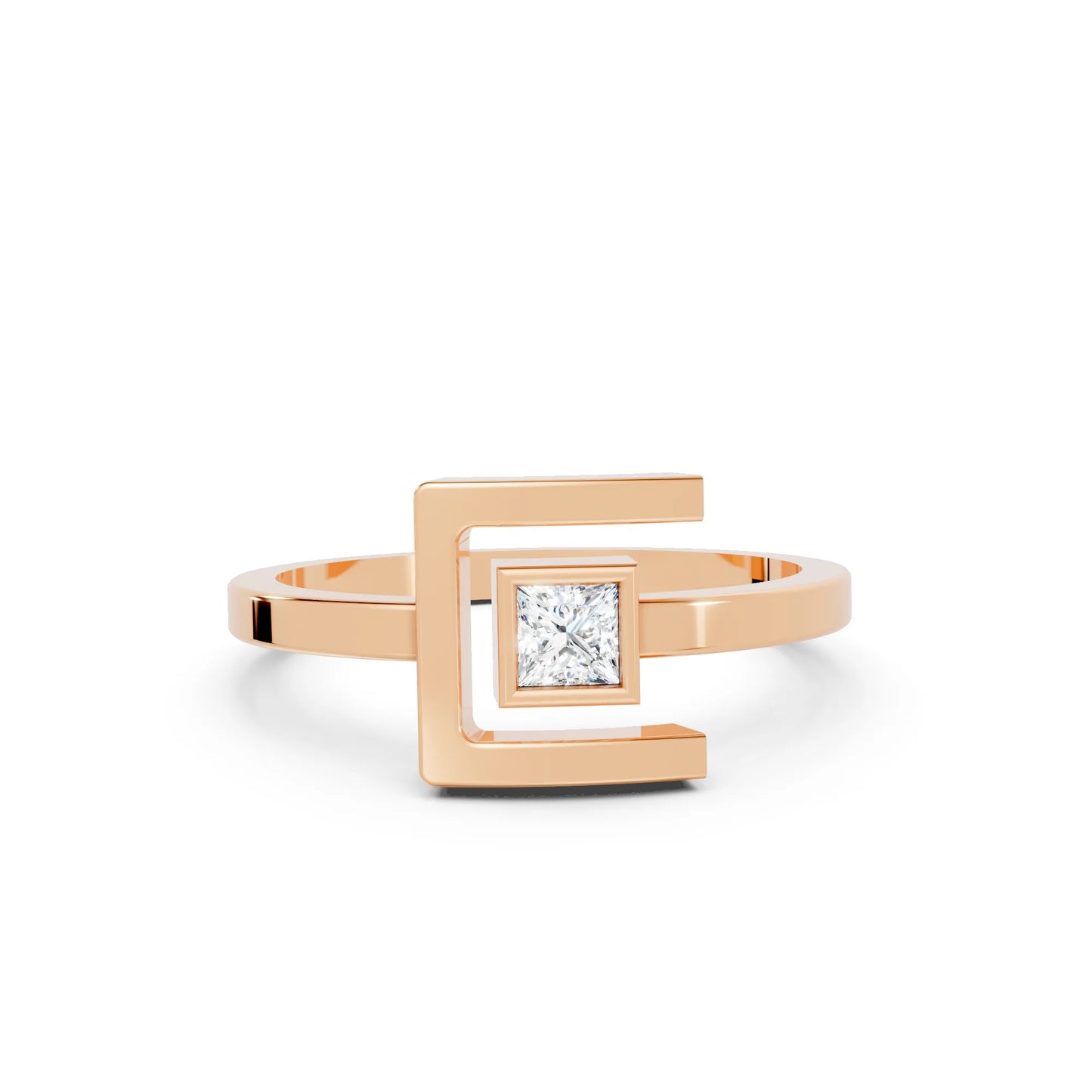 14K Gold Princess Cut Diamond Modern Bezel Engagement Ring