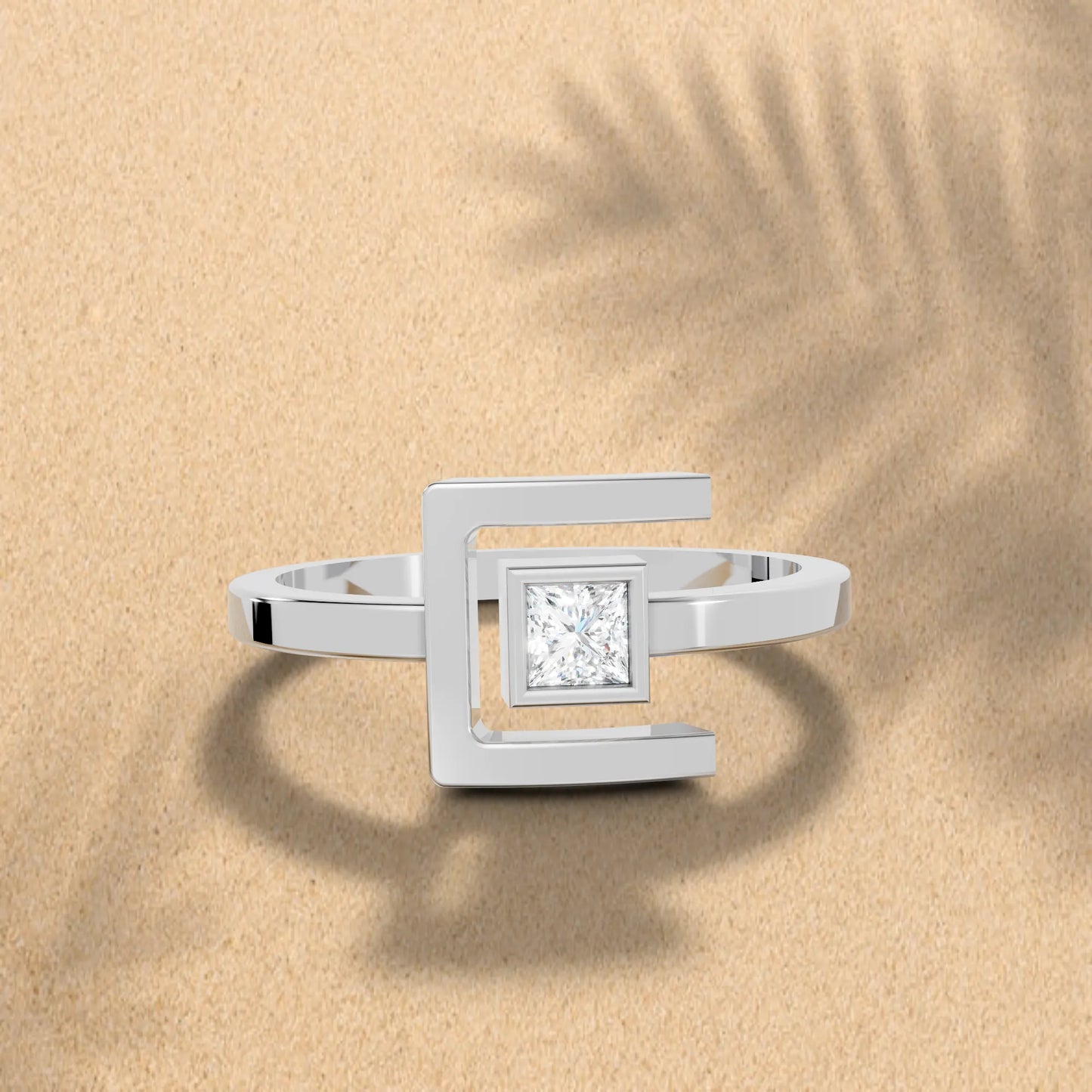 14K Gold Princess Cut Diamond Modern Bezel Engagement Ring
