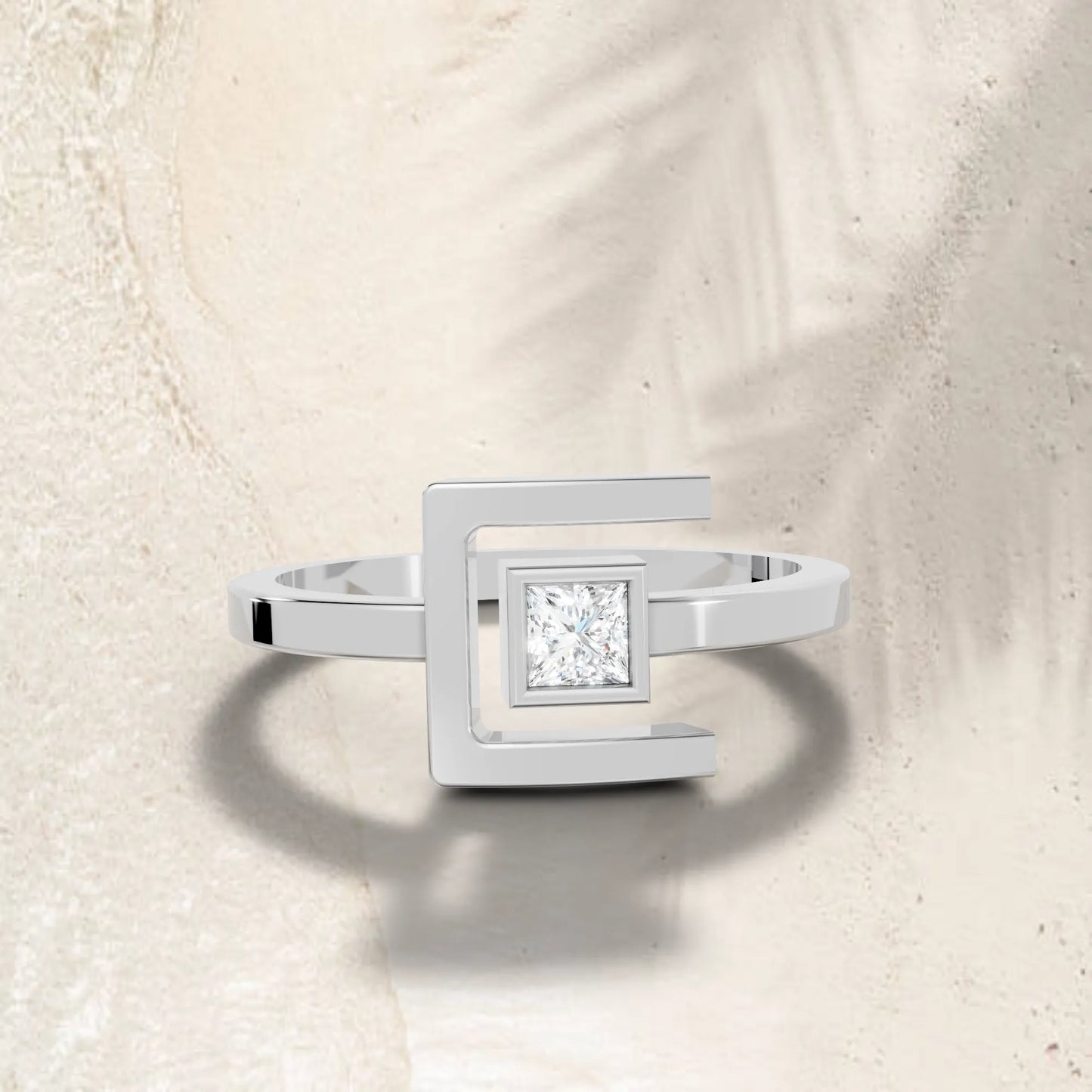 14K Gold Princess Cut Diamond Modern Bezel Engagement Ring