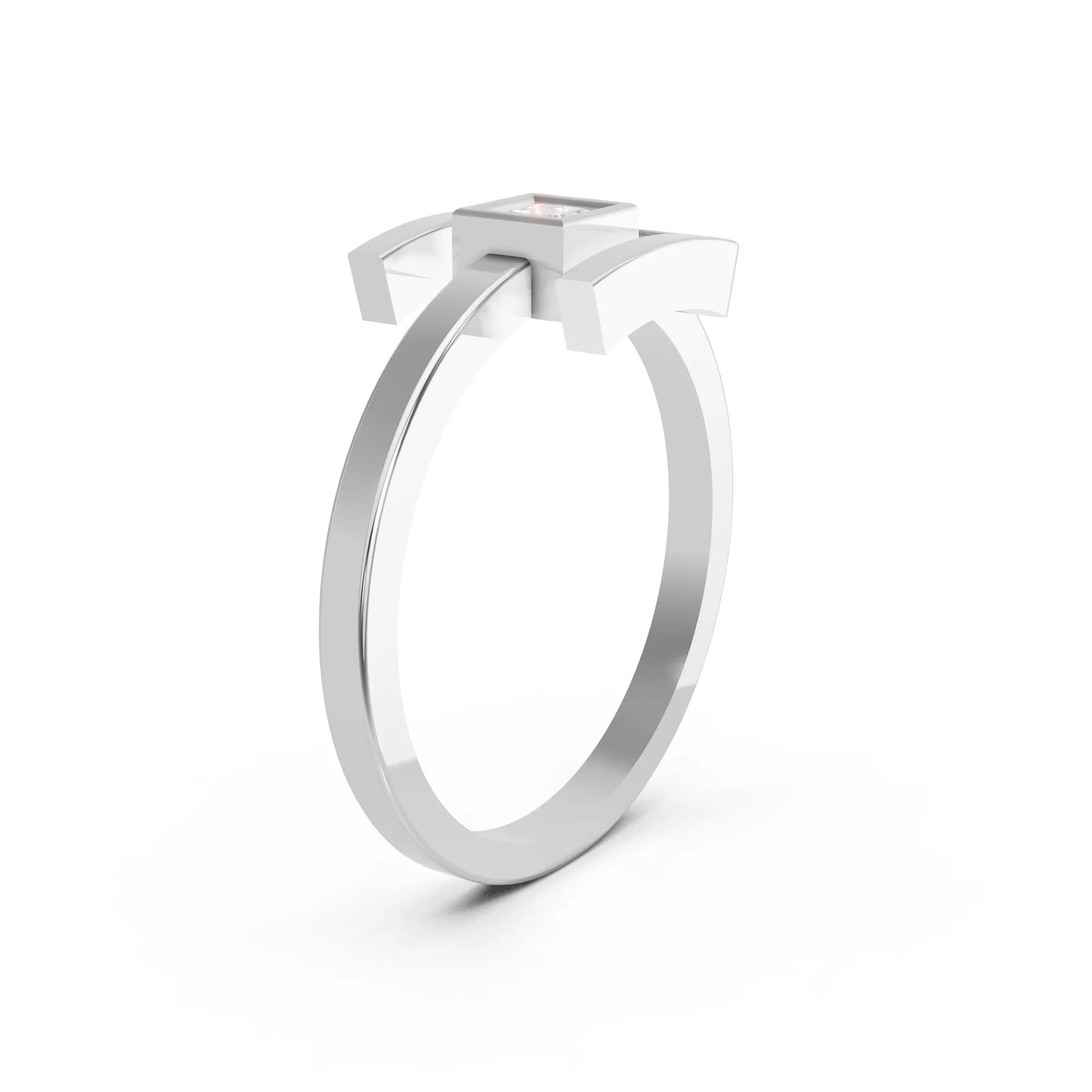 14K Gold Princess Cut Diamond Modern Bezel Engagement Ring