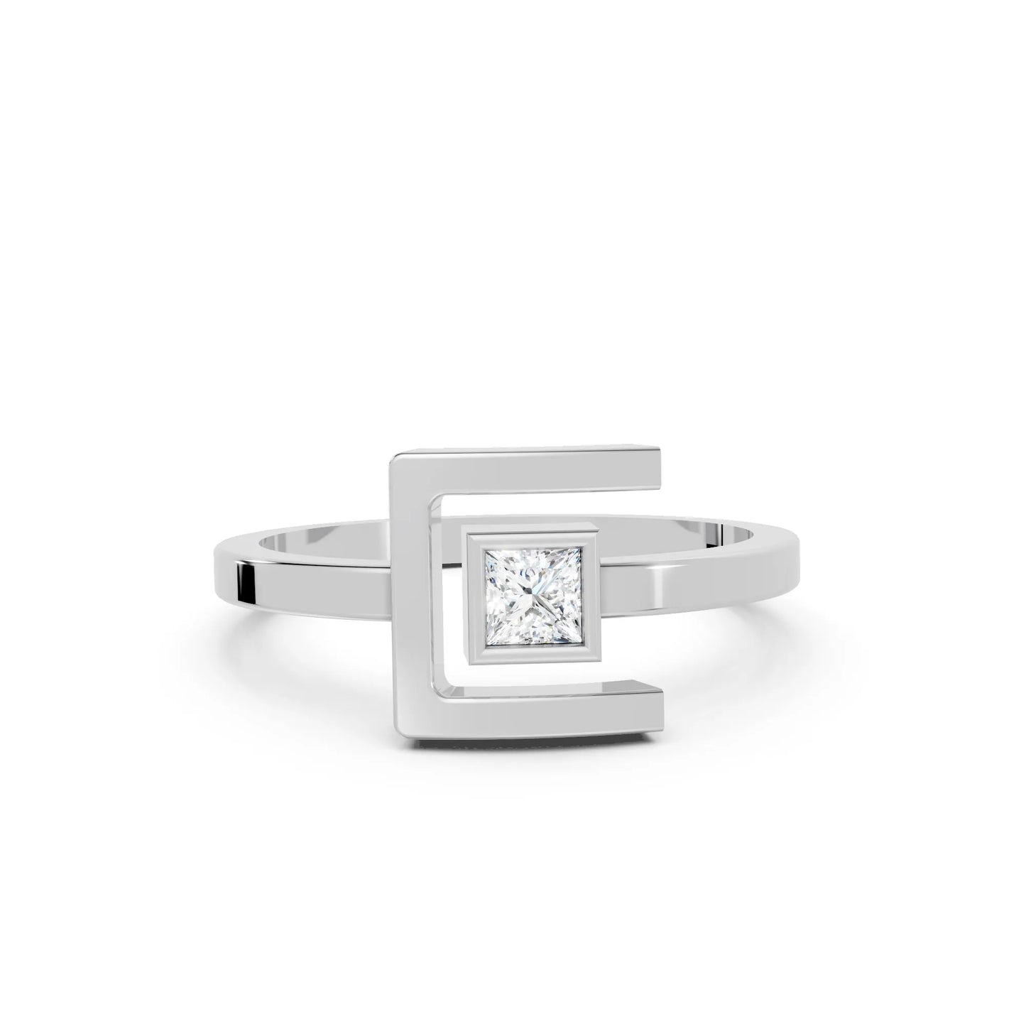 14K Gold Princess Cut Diamond Modern Bezel Engagement Ring