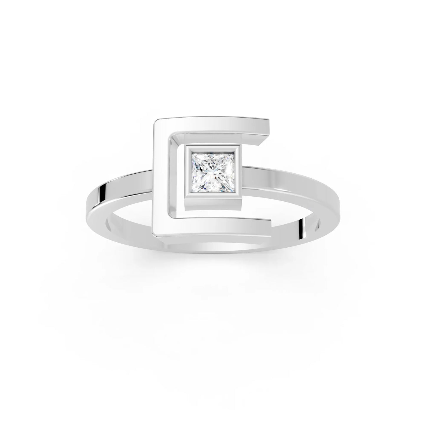 14K Gold Princess Cut Diamond Modern Bezel Engagement Ring