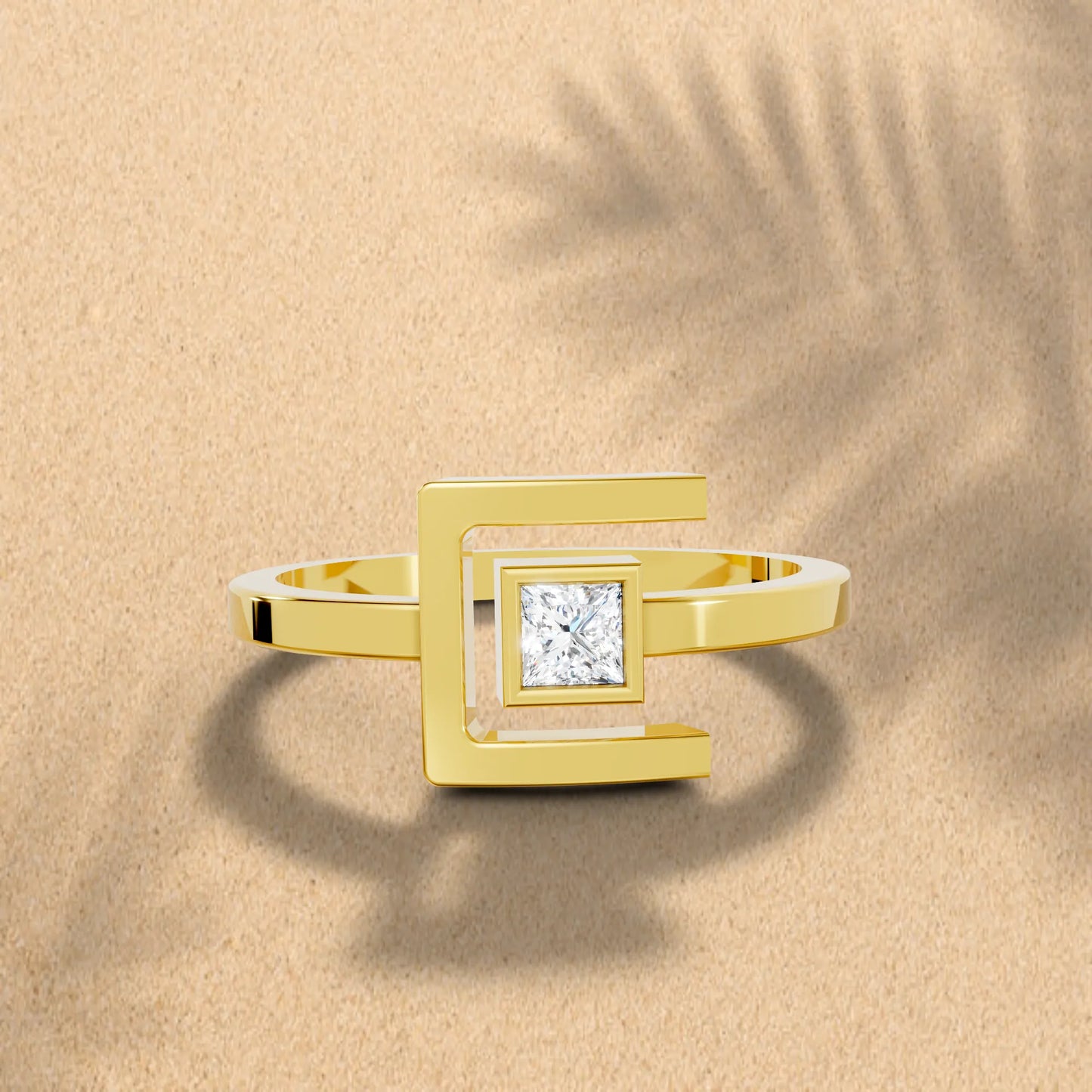 14K Gold Princess Cut Diamond Modern Bezel Engagement Ring