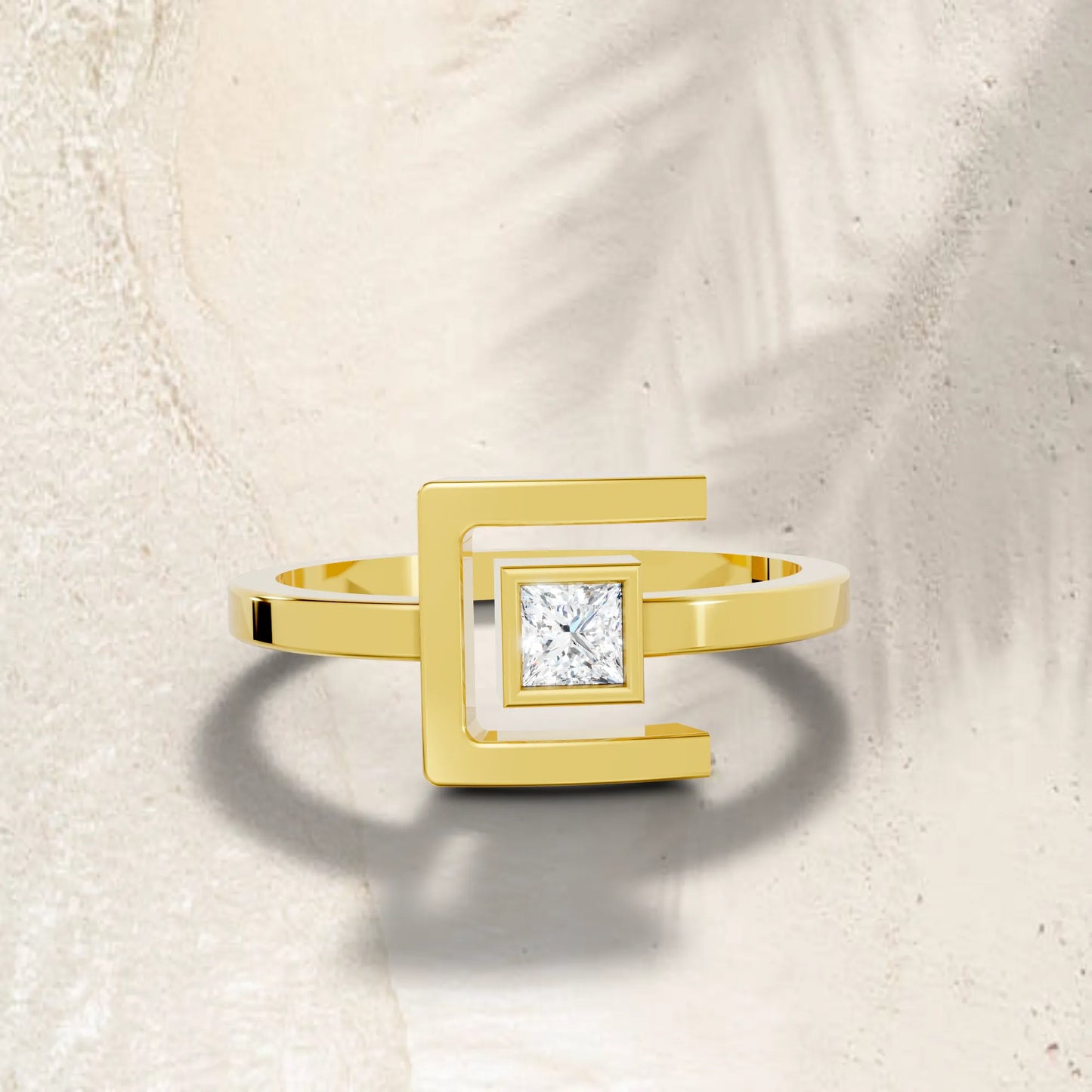 14K Gold Princess Cut Diamond Modern Bezel Engagement Ring