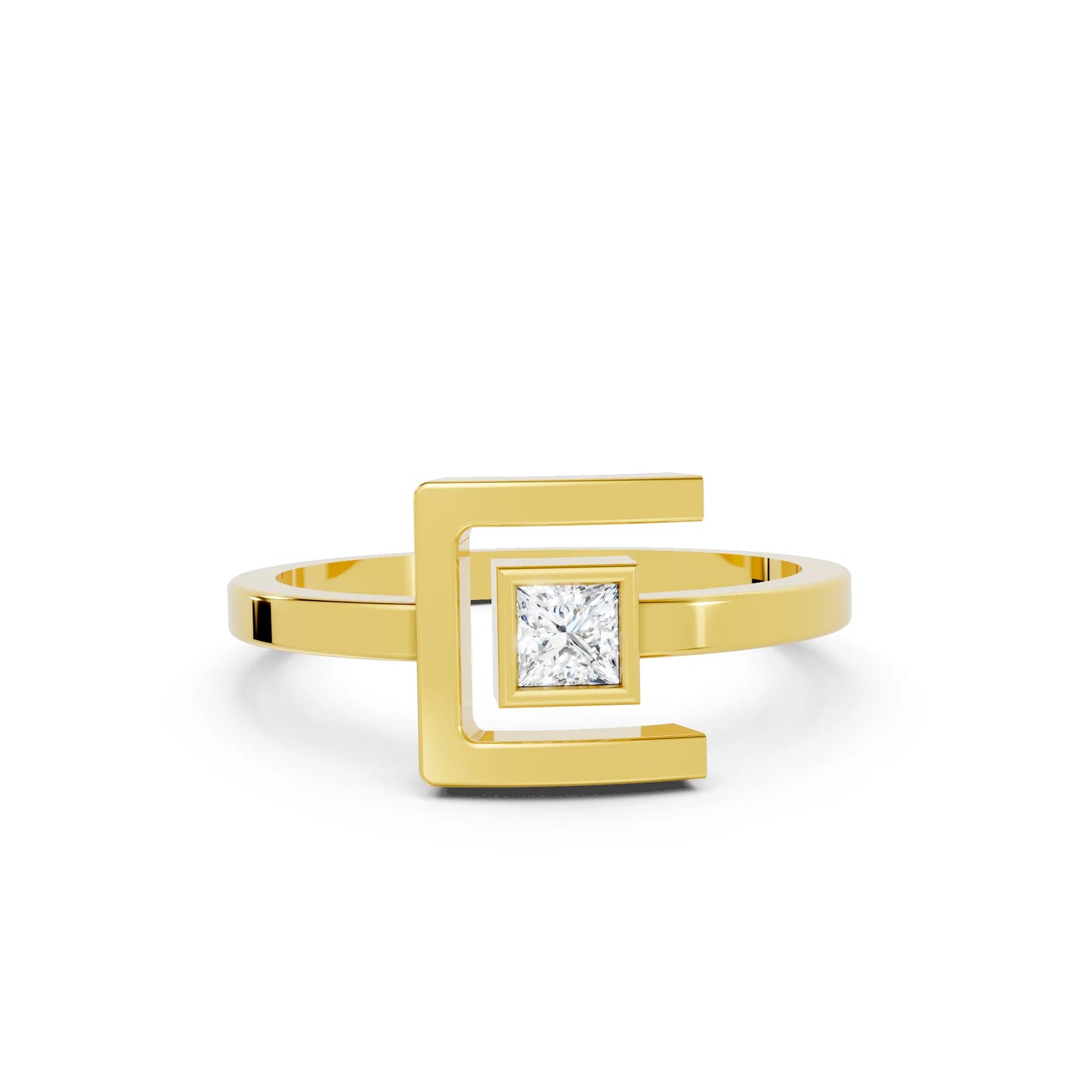 14K Gold Princess Cut Diamond Modern Bezel Engagement Ring