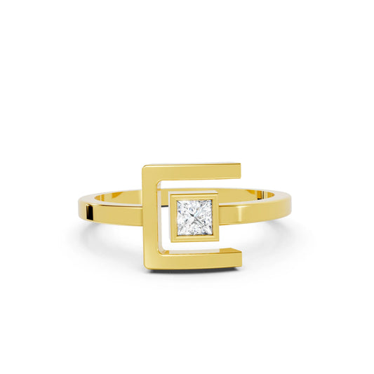 14K Gold Princess Cut Diamond Modern Bezel Engagement Ring
