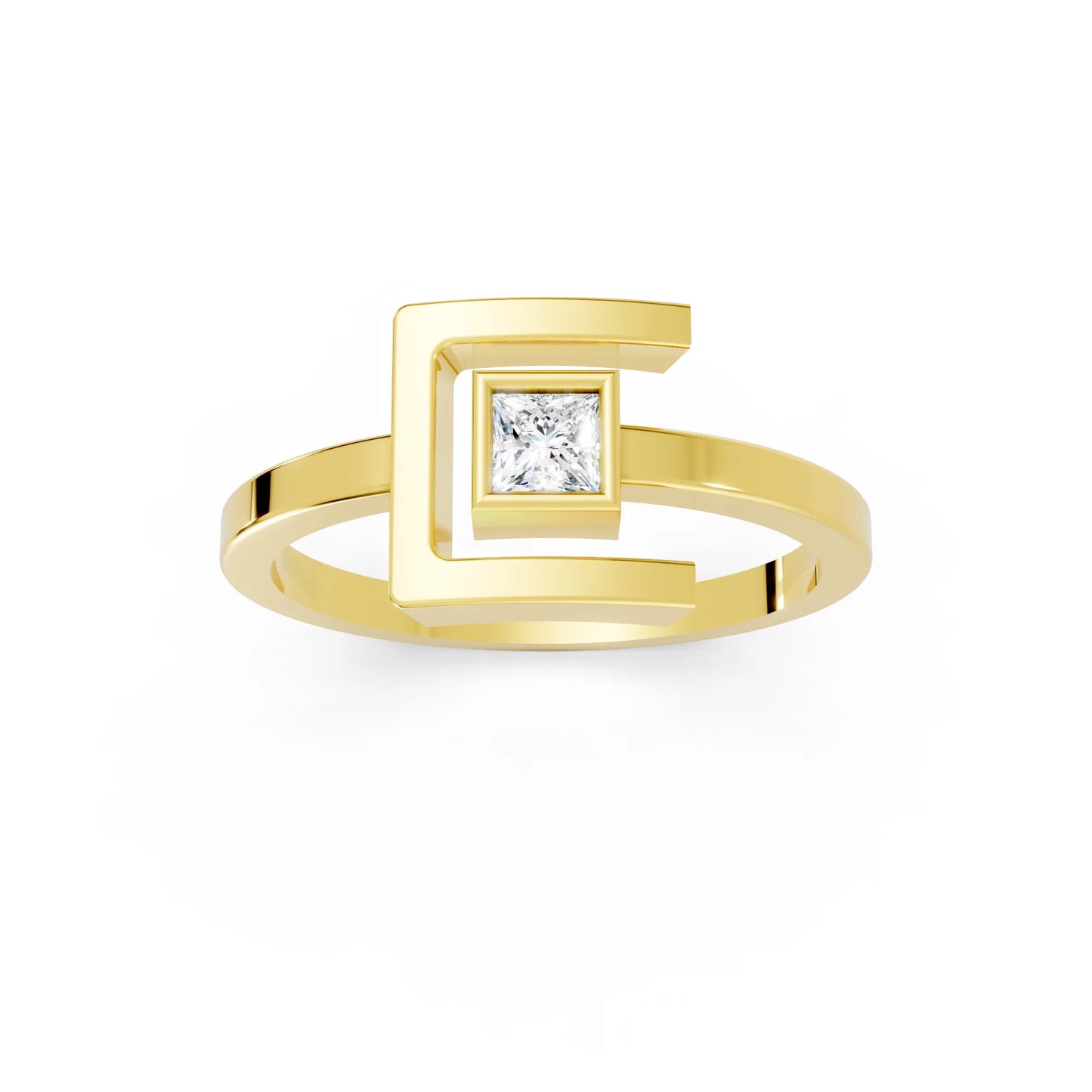 14K Gold Princess Cut Diamond Modern Bezel Engagement Ring