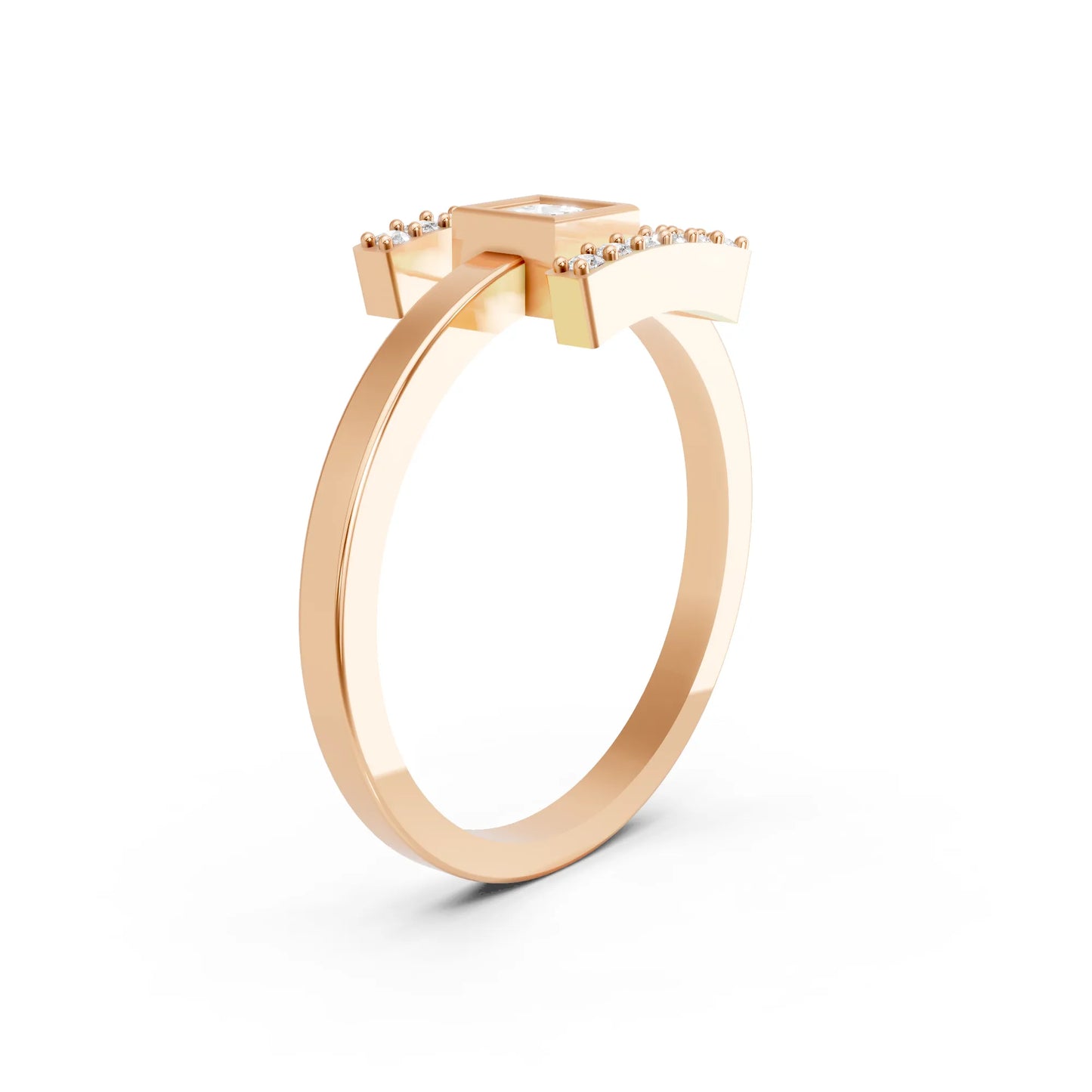14K Gold Princess Cut Diamond Modern Bezel Engagement Ring with Accents