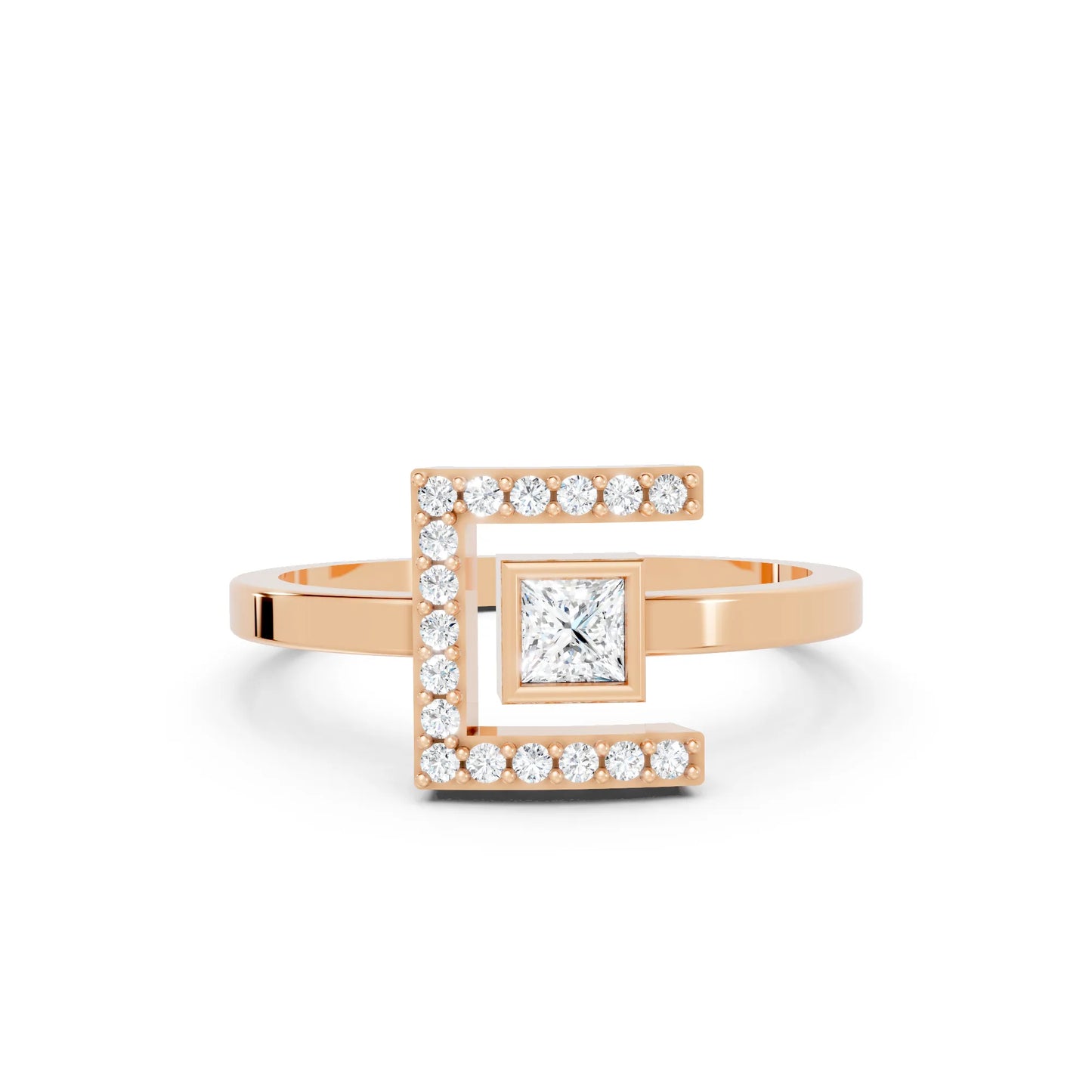 14K Gold Princess Cut Diamond Modern Bezel Engagement Ring with Accents