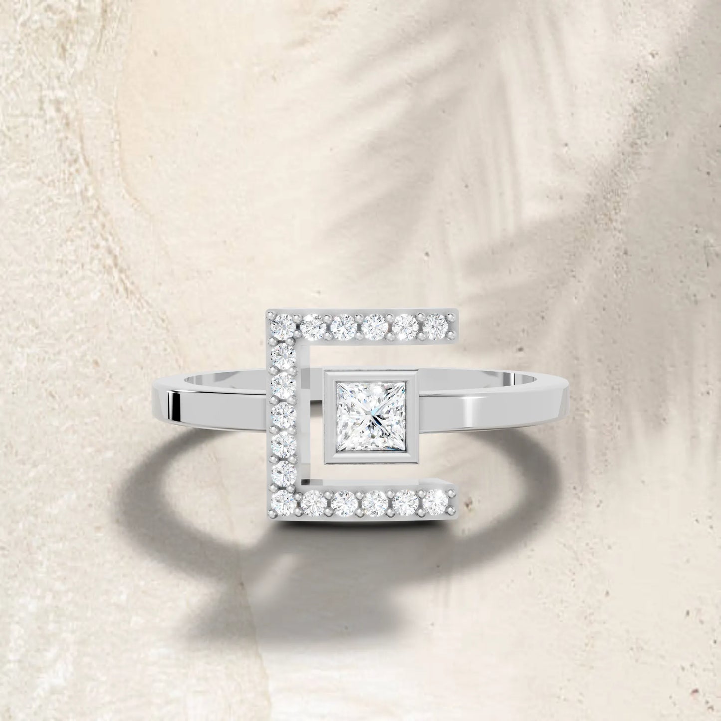 14K Gold Princess Cut Diamond Modern Bezel Engagement Ring with Accents
