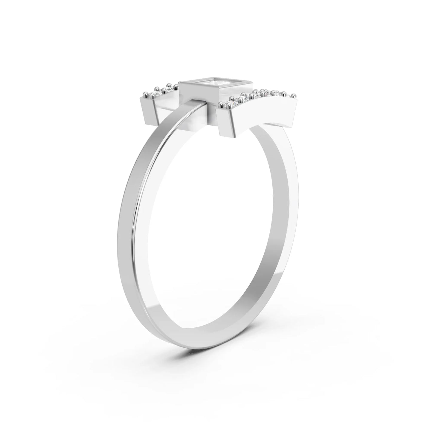 14K Gold Princess Cut Diamond Modern Bezel Engagement Ring with Accents