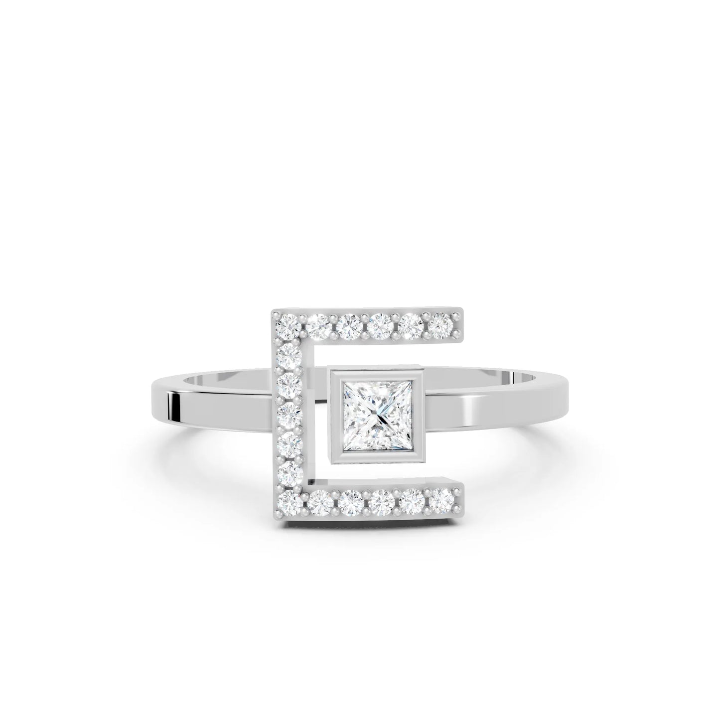 14K Gold Princess Cut Diamond Modern Bezel Engagement Ring with Accents
