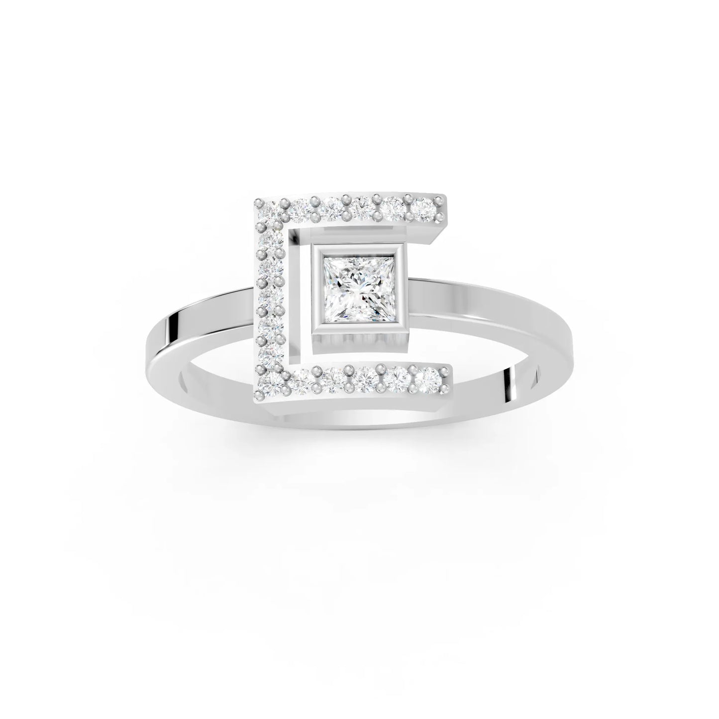 14K Gold Princess Cut Diamond Modern Bezel Engagement Ring with Accents