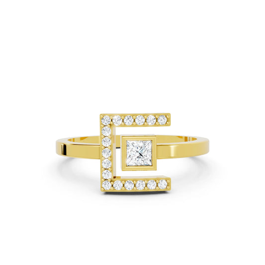 14K Gold Princess Cut Diamond Modern Bezel Engagement Ring with Accents