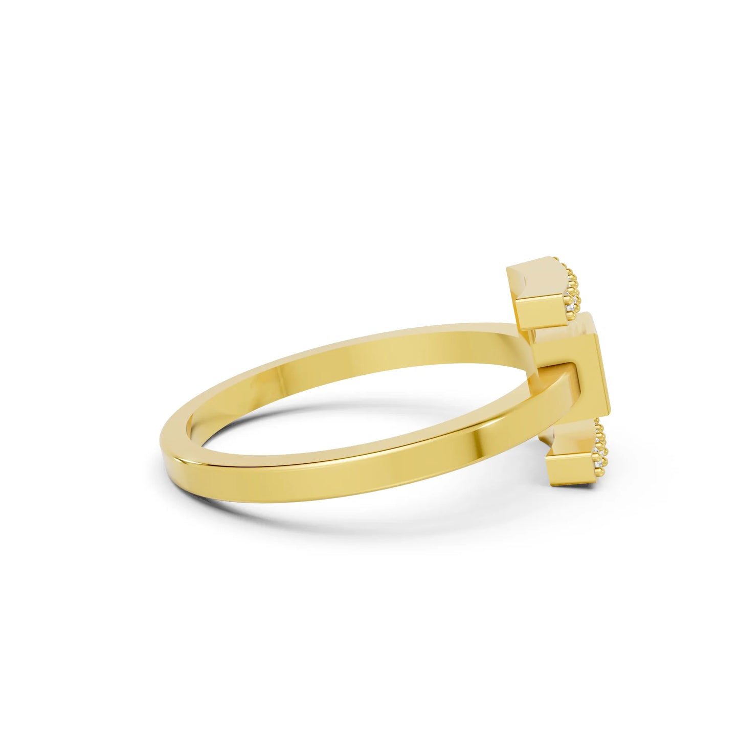 14K Gold Princess Cut Diamond Modern Bezel Engagement Ring with Accents