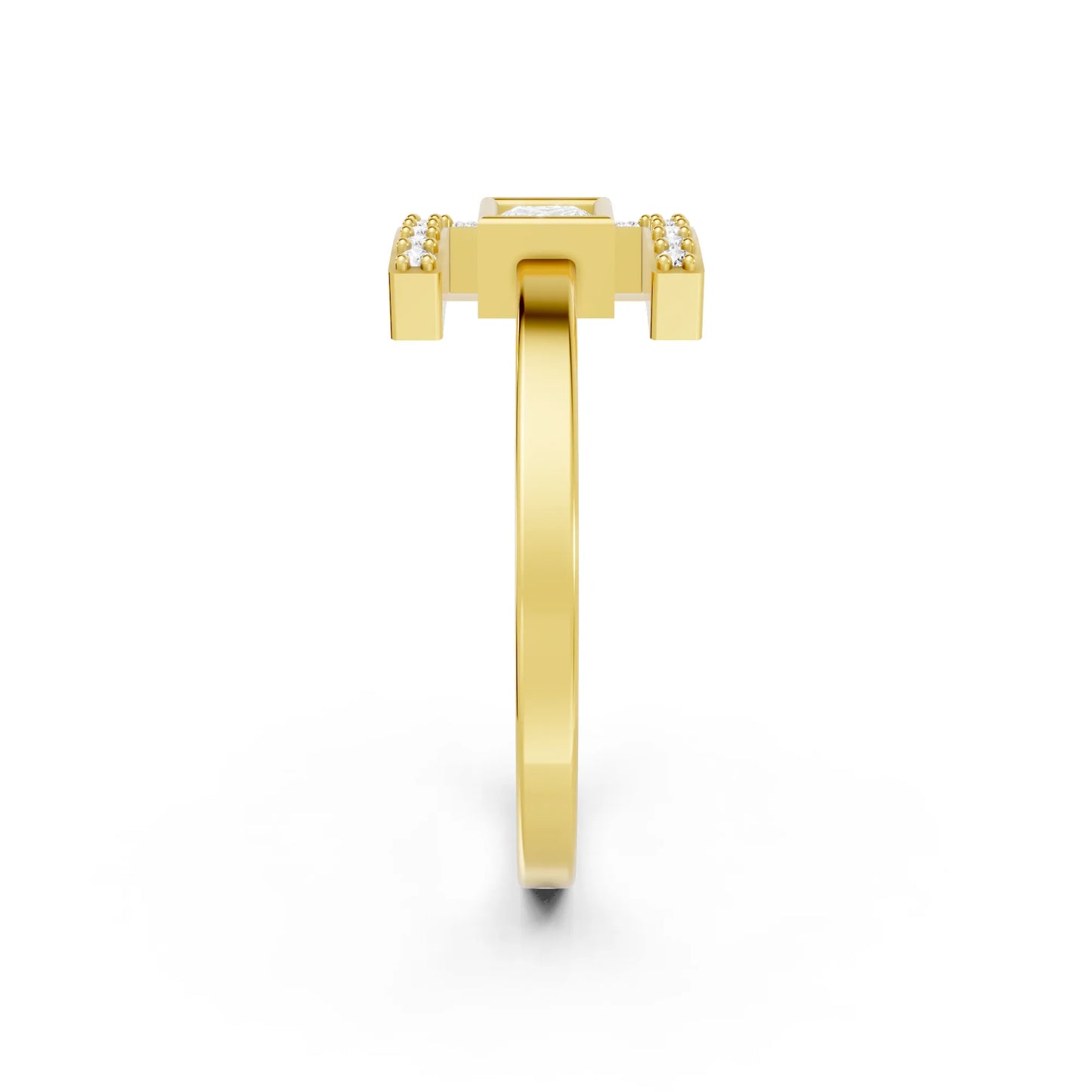 14K Gold Princess Cut Diamond Modern Bezel Engagement Ring with Accents