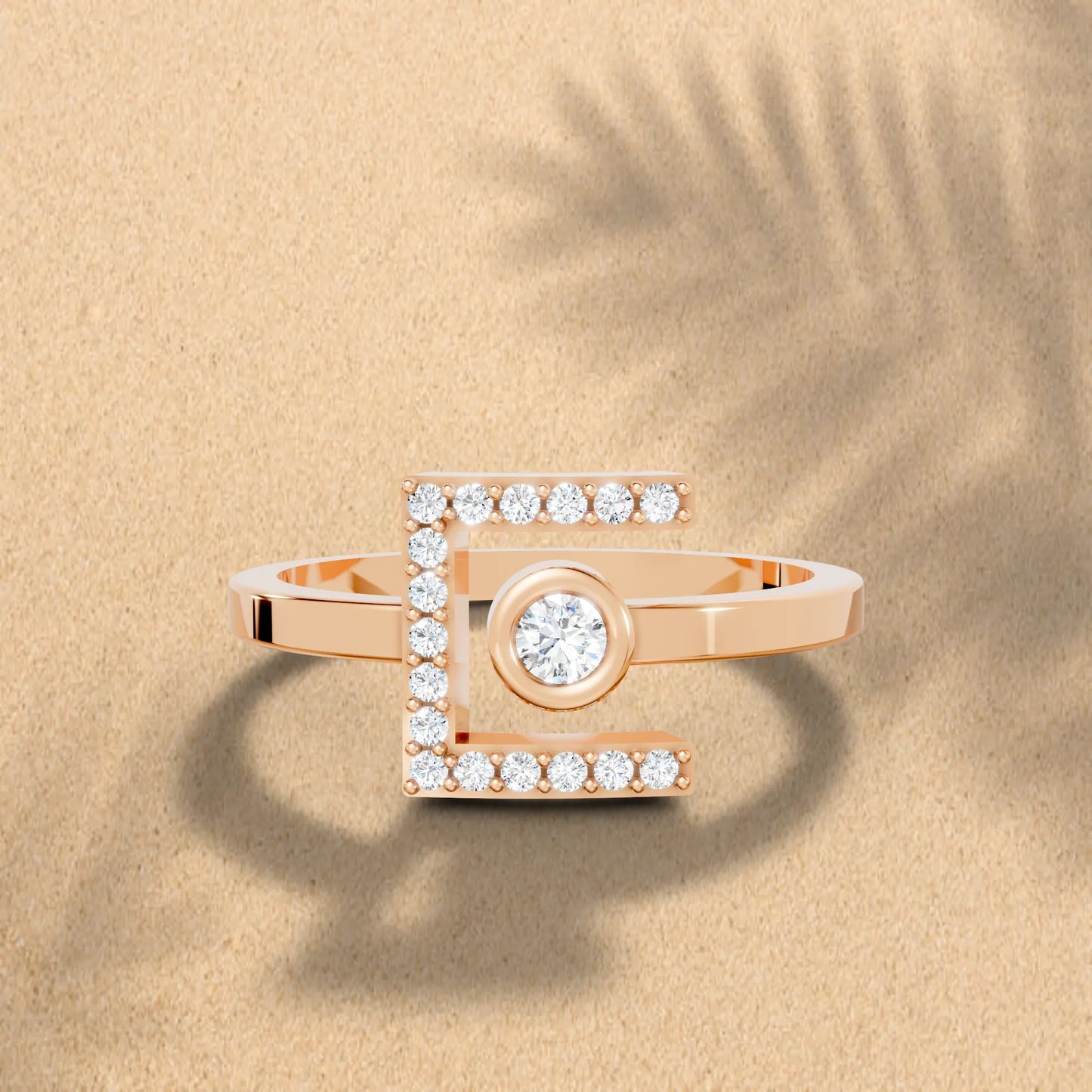 14K Gold Round Cut Diamond Modern Bezel Engagement Ring with Accents