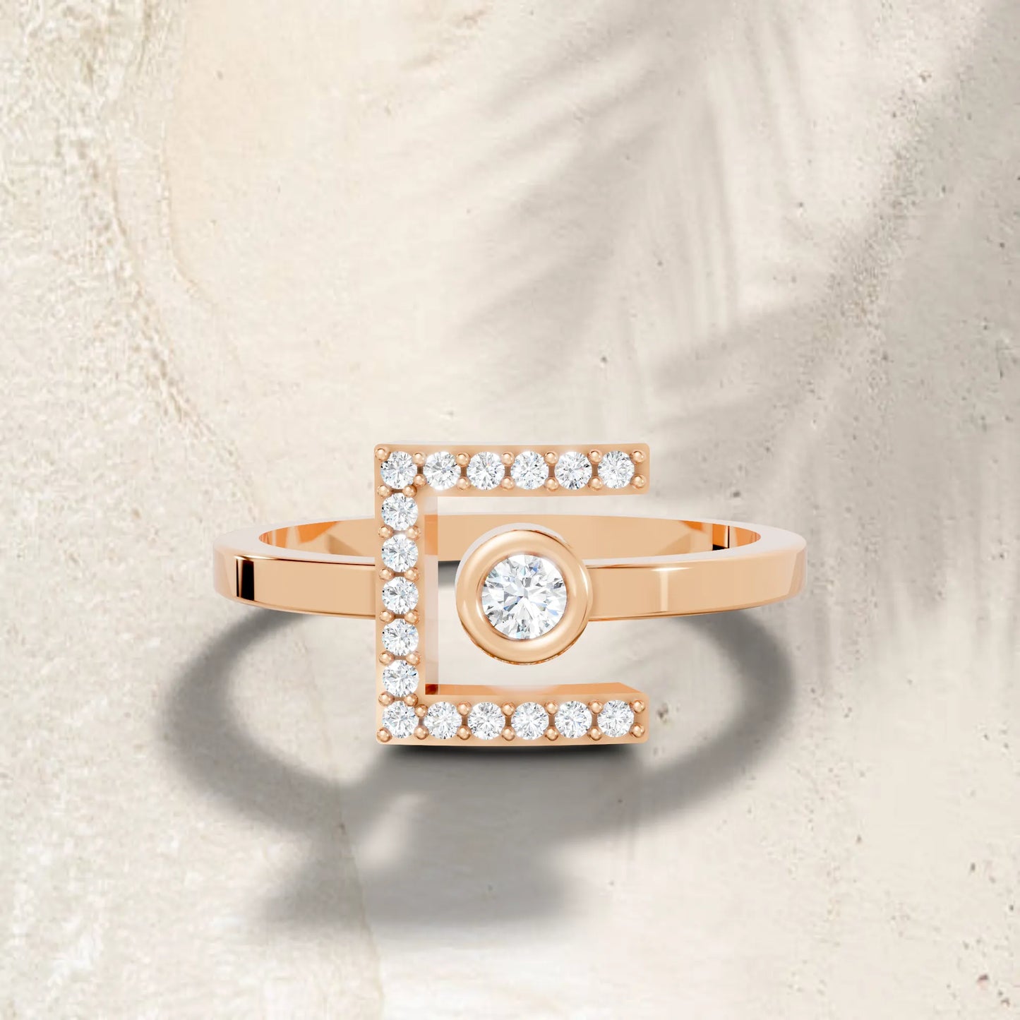 14K Gold Round Cut Diamond Modern Bezel Engagement Ring with Accents