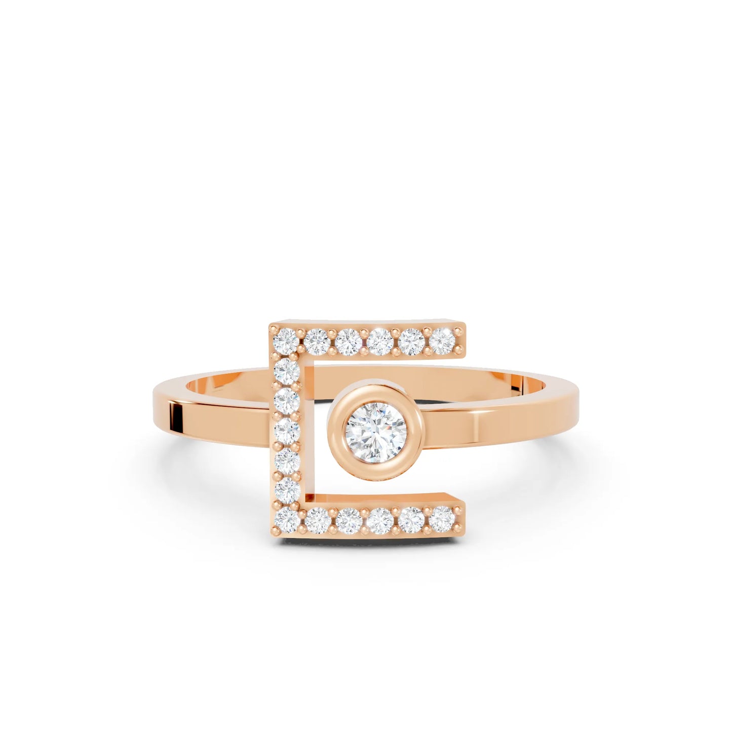 14K Gold Round Cut Diamond Modern Bezel Engagement Ring with Accents