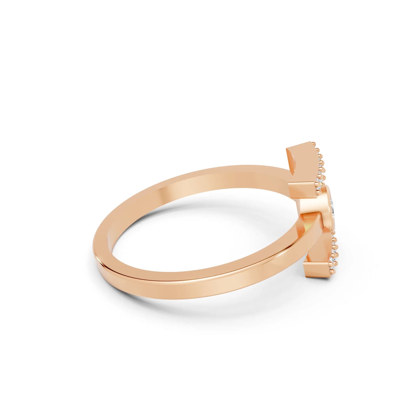 14K Gold Round Cut Diamond Modern Bezel Engagement Ring with Accents