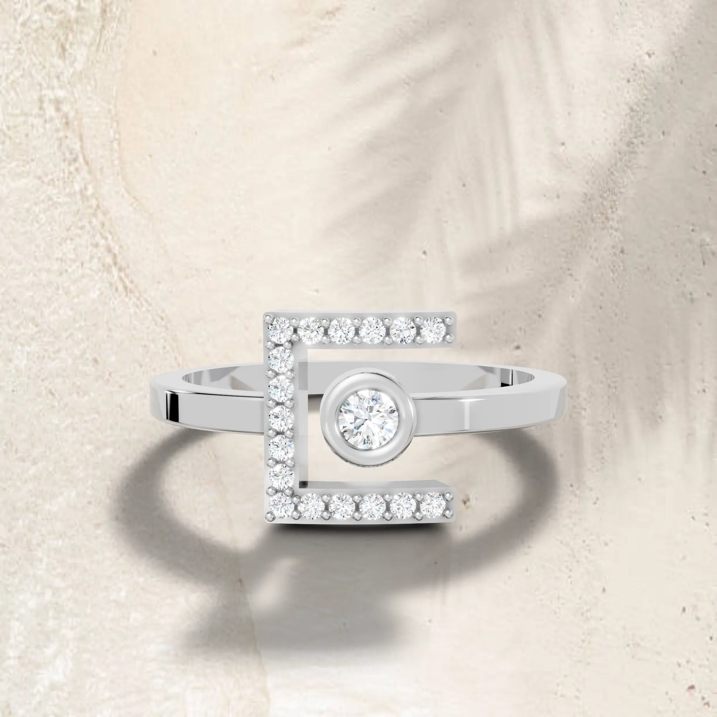 14K Gold Round Cut Diamond Modern Bezel Engagement Ring with Accents