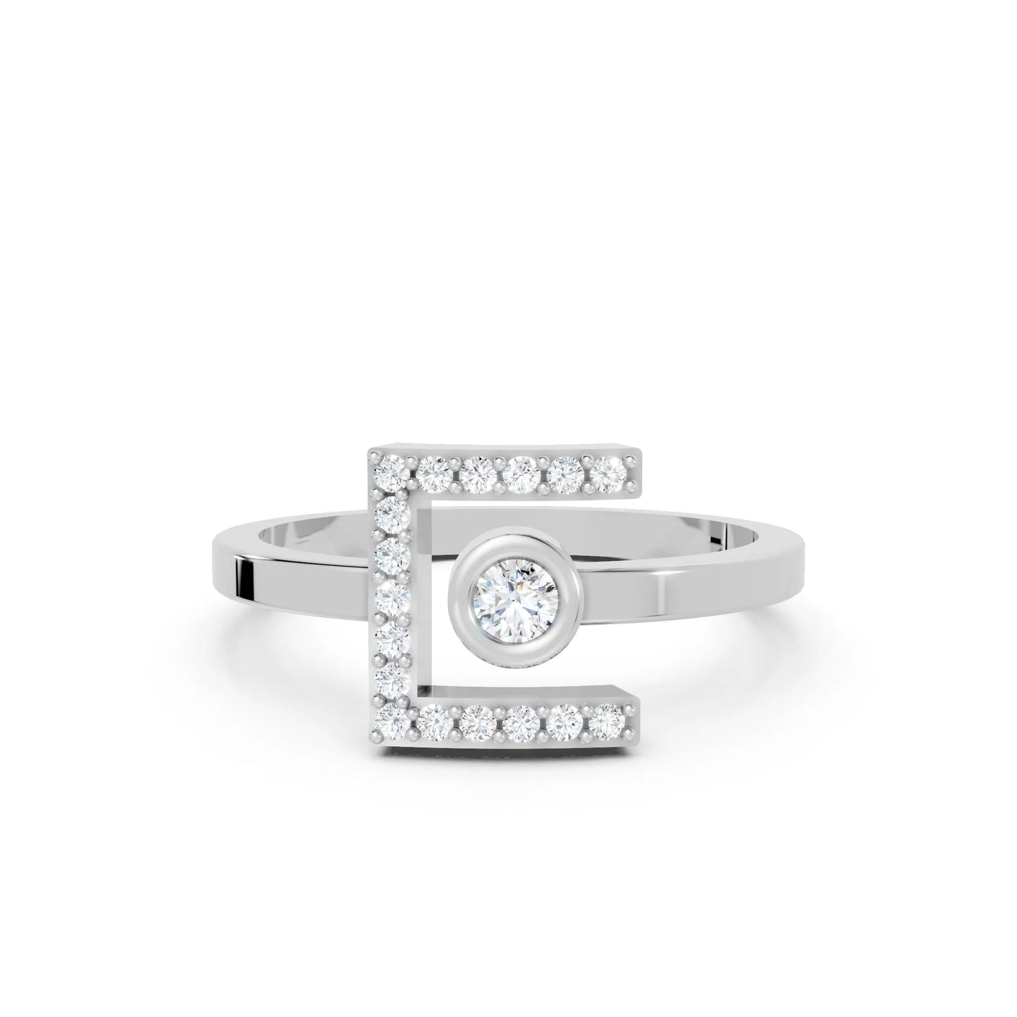 14K Gold Round Cut Diamond Modern Bezel Engagement Ring with Accents