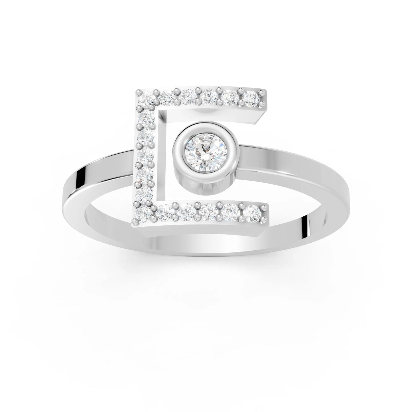 14K Gold Round Cut Diamond Modern Bezel Engagement Ring with Accents