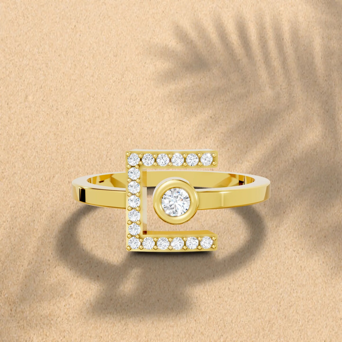 14K Gold Round Cut Diamond Modern Bezel Engagement Ring with Accents