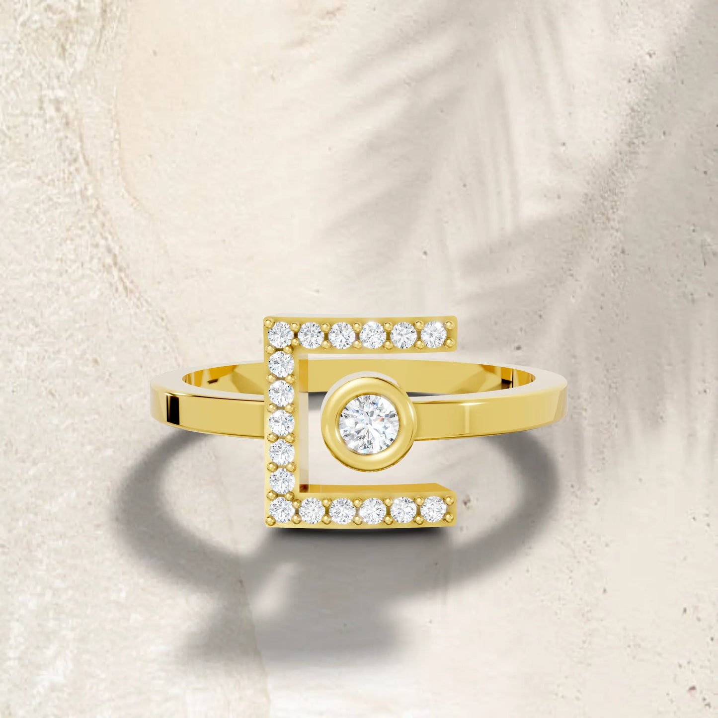 14K Gold Round Cut Diamond Modern Bezel Engagement Ring with Accents